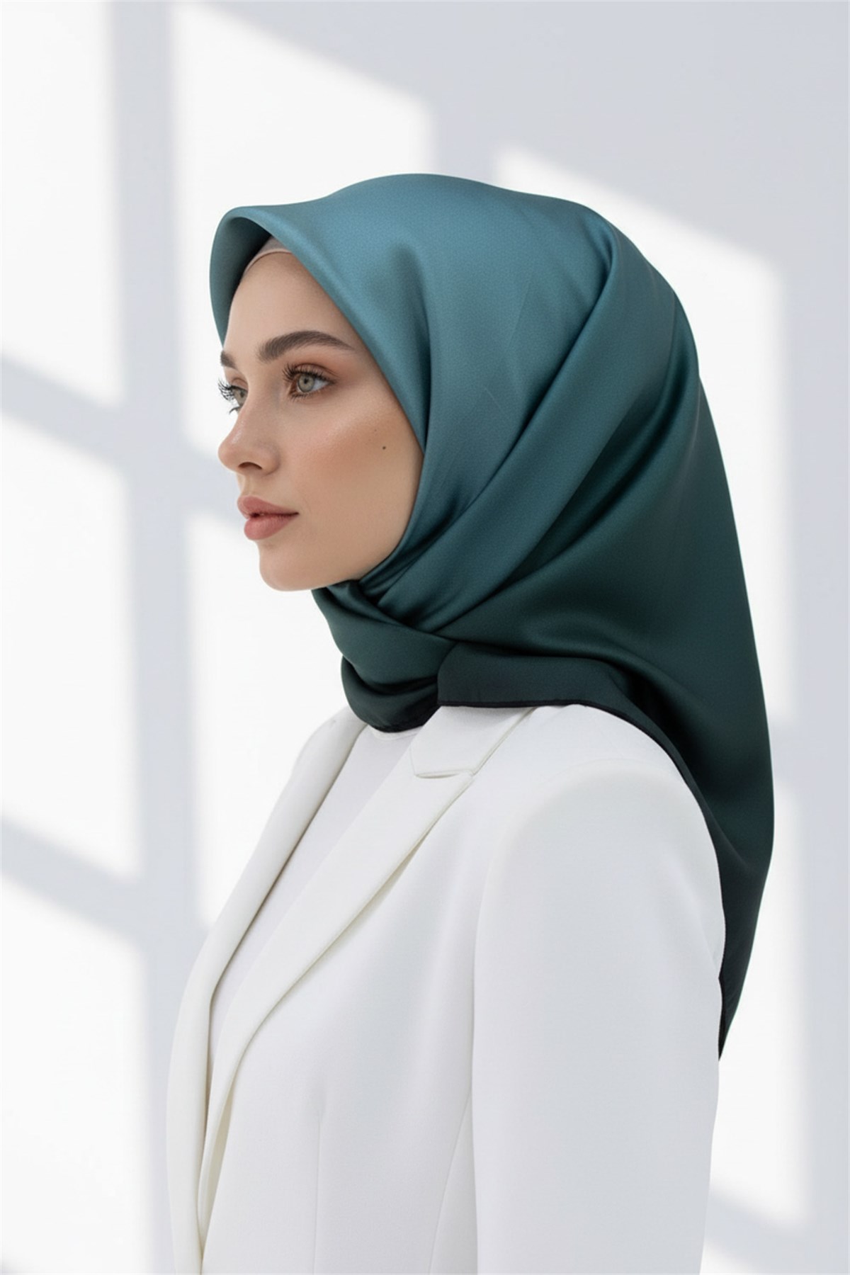 % 57 İPEK % 43 VİSKON Twill İpek Degrade Desenli Mint Yeşili Renkli 90x90 Eşarp Dikim Şekli : El Dikişi