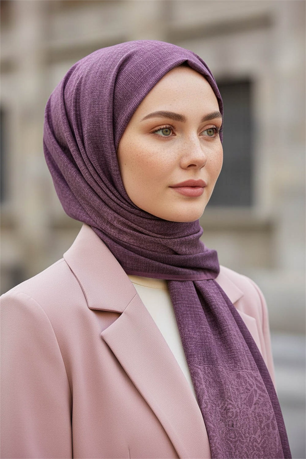 KREP DOKU DESENLİ PEMBE RENKLİ 75X195 KIRIŞMAZ ŞAL