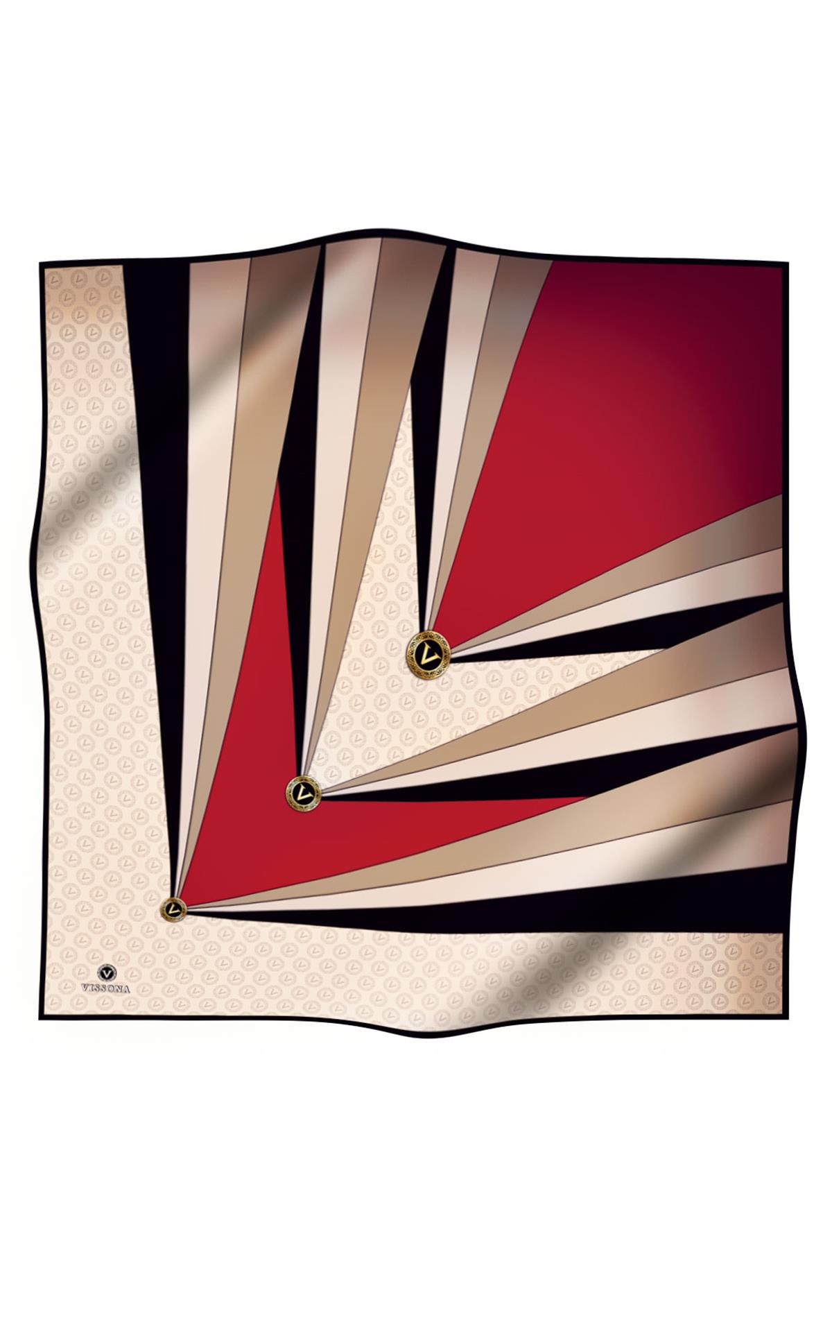 %100 Twill İpek Monogram Ve Geometrik Desenli Bordo - Krem Renkli 90x90 Eşarp Dikim Şekli : El Dikişi