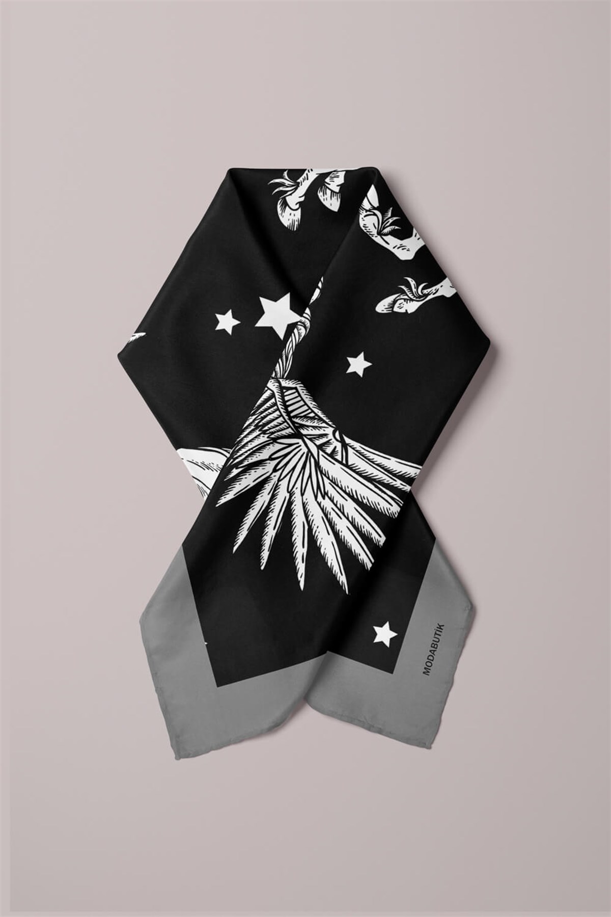Violla H1 Kadın Pegas Desenli Bandana 50x50 Siyah Beyaz DG0381-22