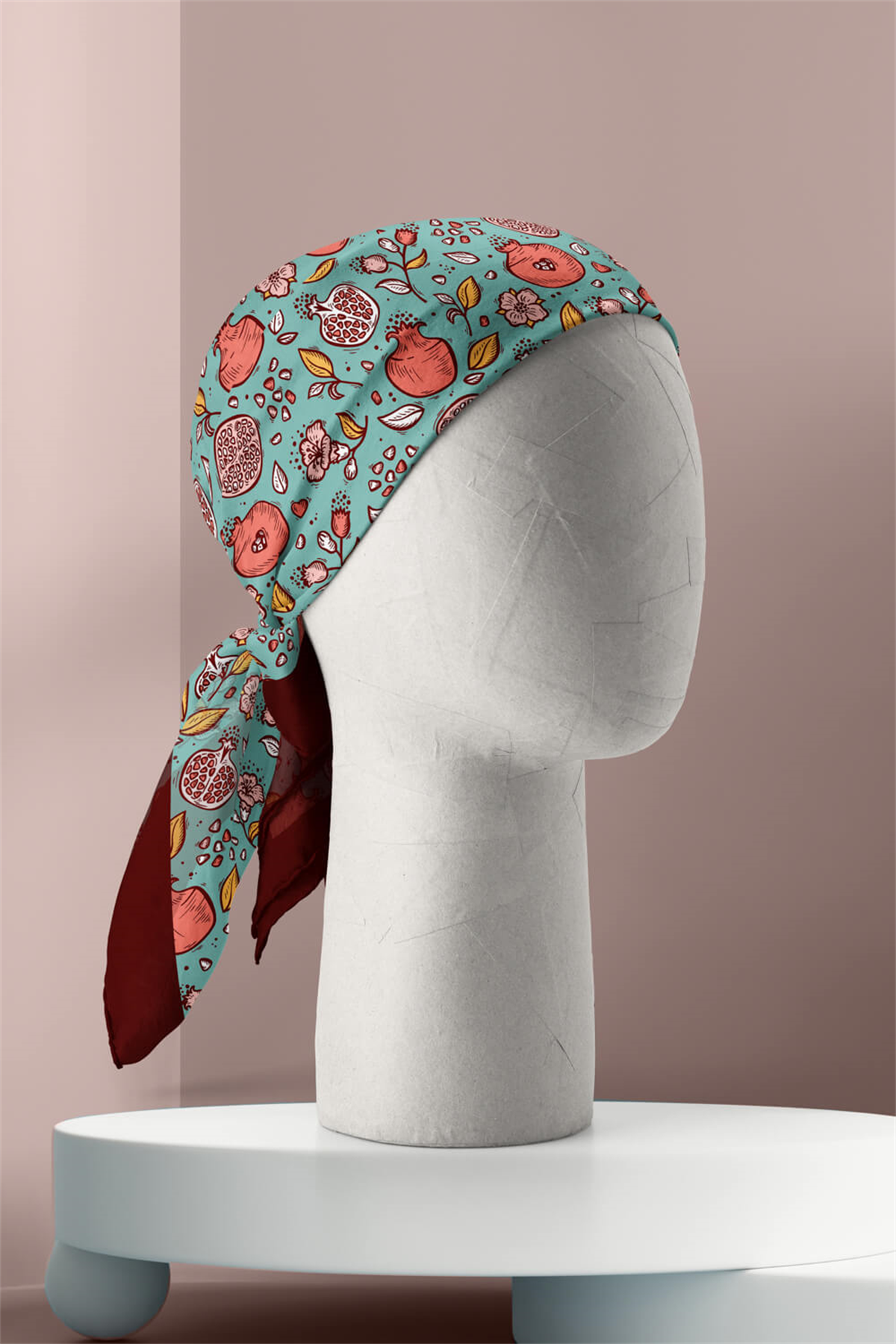 Kadın Açık Mavi Küçük Nar Desenli 50x50 Bandana