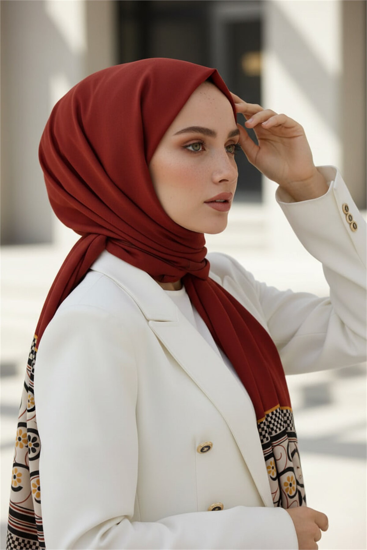 KREP KENAR MOTİFİ ÇİÇEK DESENLİ BORDO RENKLİ 75X195 KIRIŞMAZ ŞAL