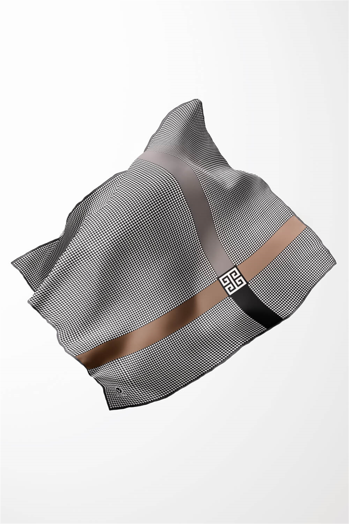 Twill Kazayaklı Şerit Desenli Gümüş Renkli 90x90 Eşarp (İpek İçermez) Dikim Şekli : El Dikişi