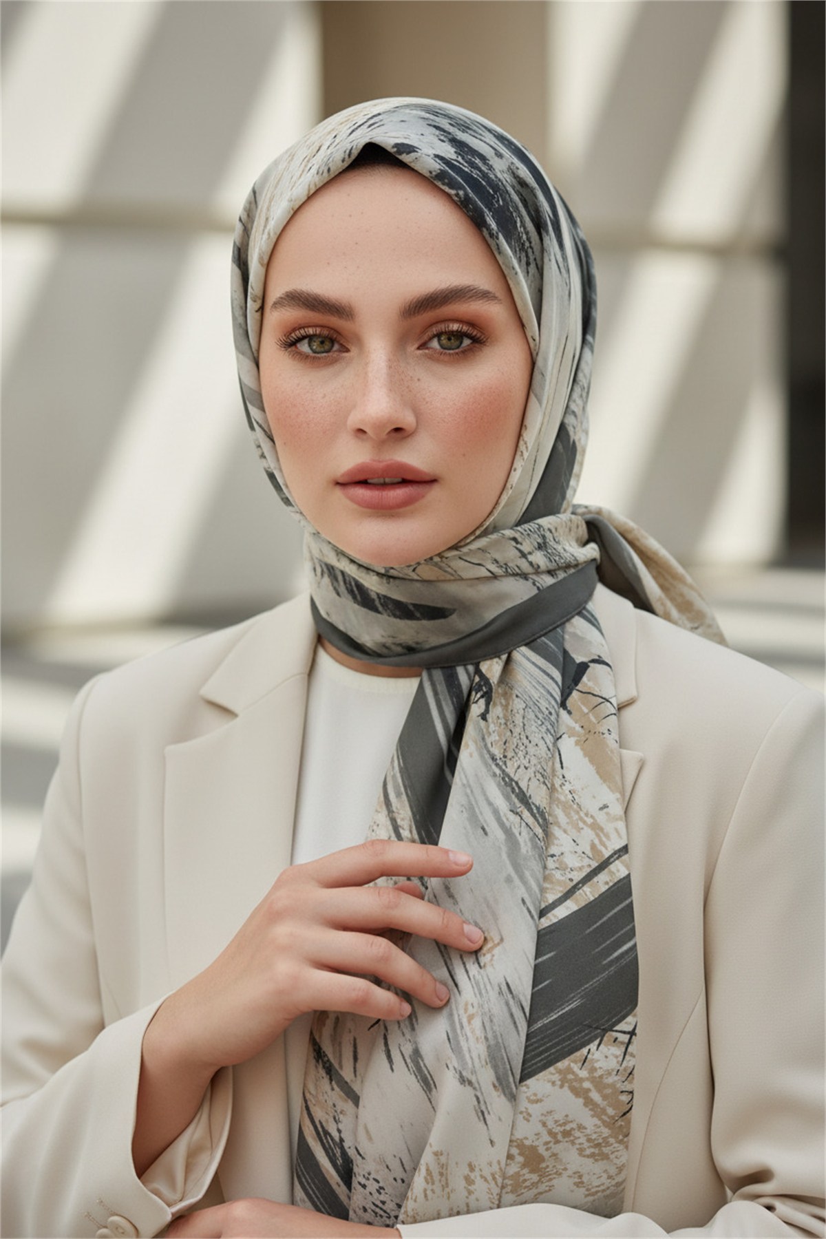 KREP FIRÇA DESENLİ GRİ RENKLİ 75X195 KIRIŞMAZ ŞAL