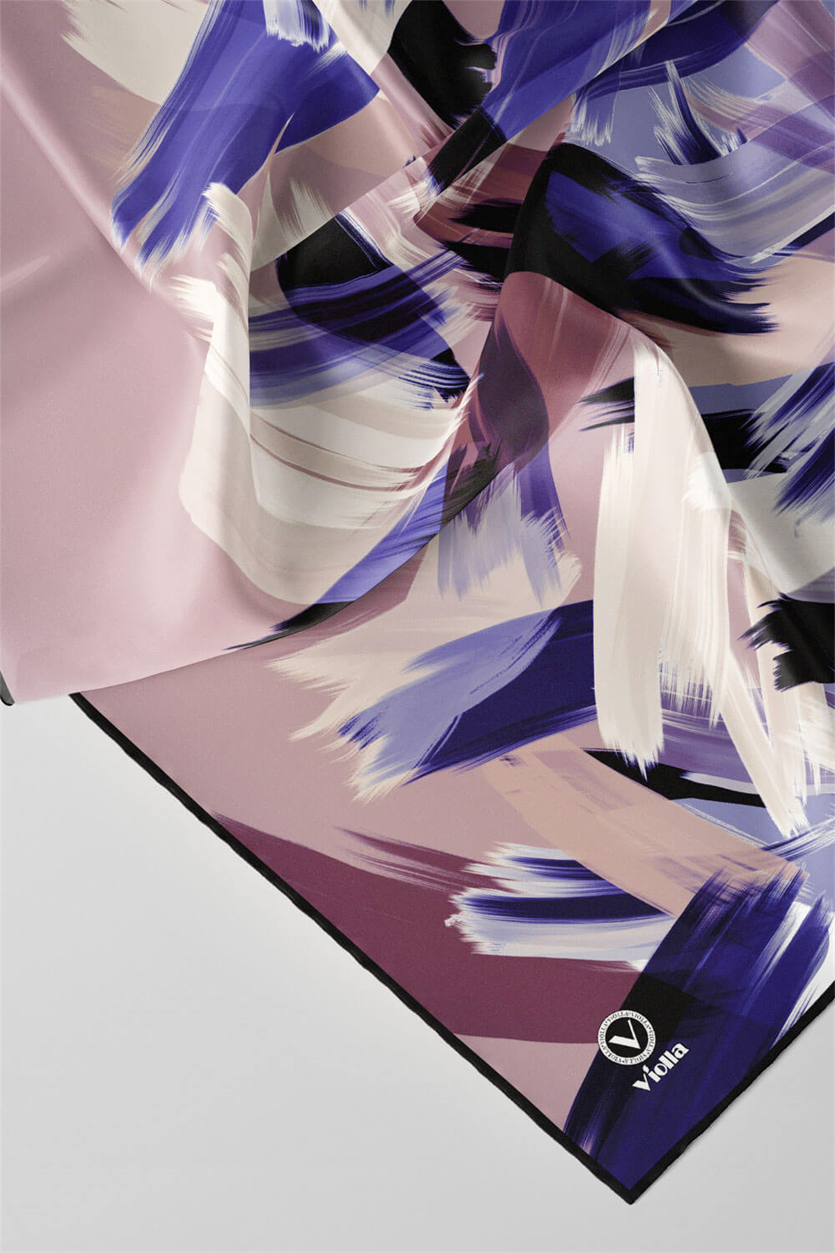 Twill Fırça Desenli Lila Renkli 90x90 Eşarp (İpek İçermez) Kenar Dikiş Şekli El Dikişli