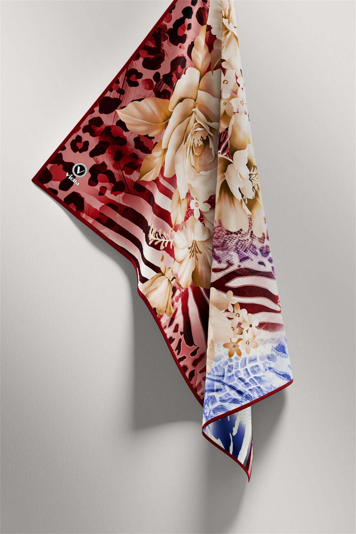 Twill Renkli Şerit Desenli Bordo Renkli 90x90 Eşarp (İpek İçermez) Kenar Dikiş Şekli El Dikişli
