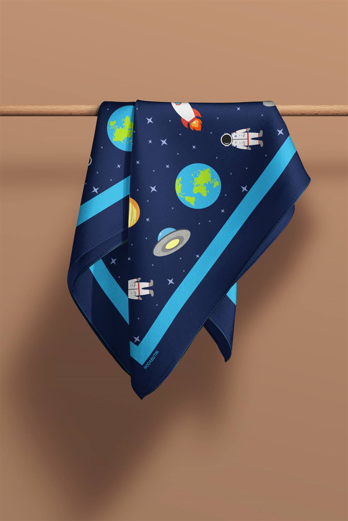 Violla C50 Kadın Lacivert Beyaz Astronot Desenli 50x50 Bandana DG0967-22