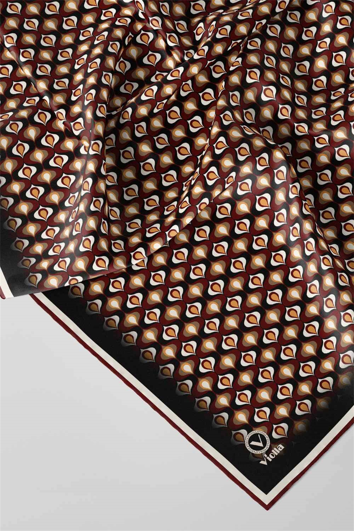 Twill Çıtır Desenli Bordo Renkli 90x90 Eşarp (İpek İçermez) Kenar Dikiş Şekli El Dikişli