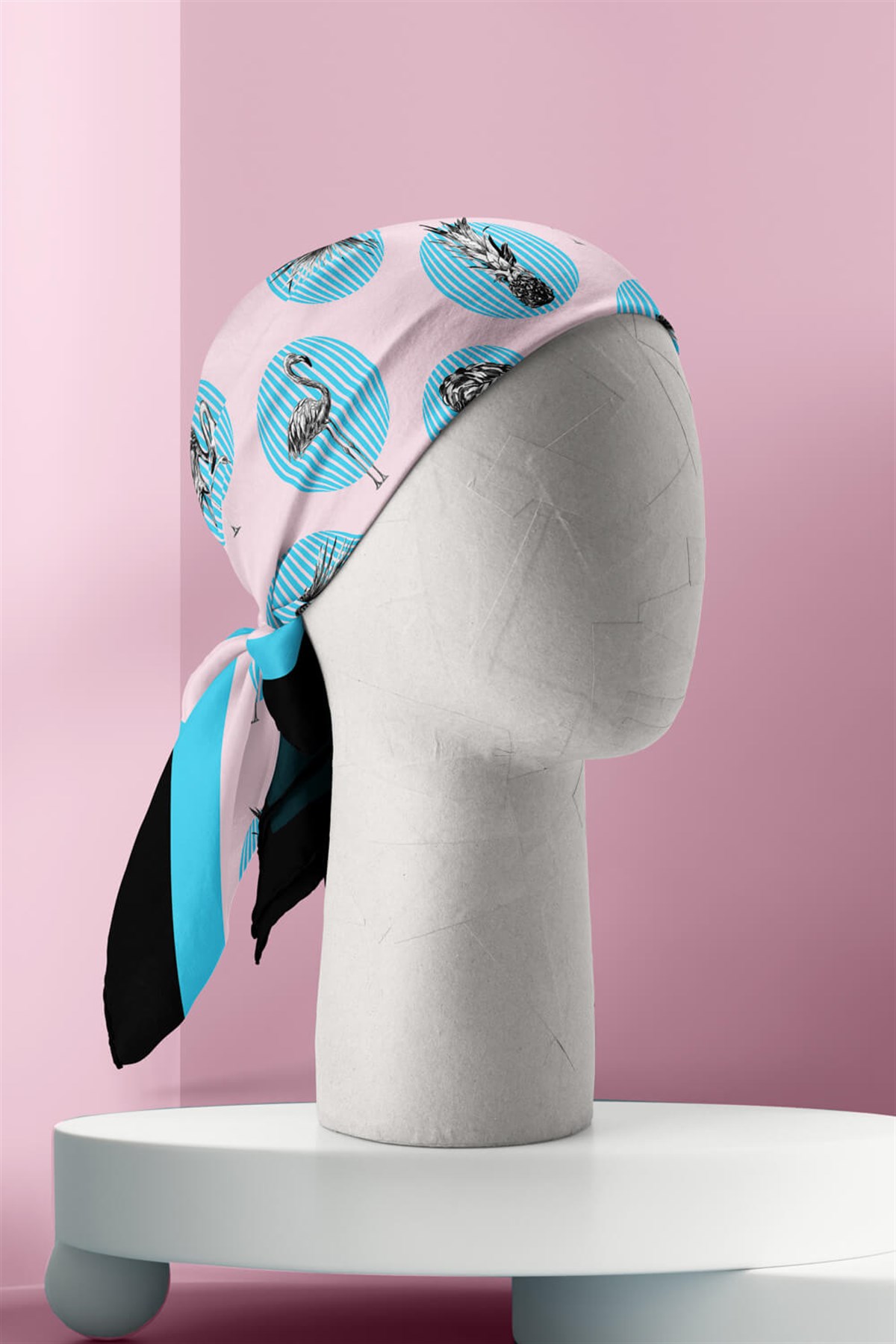 Kadın Mavi Flamingo Desenli 50x50 Bandana DG0614-22