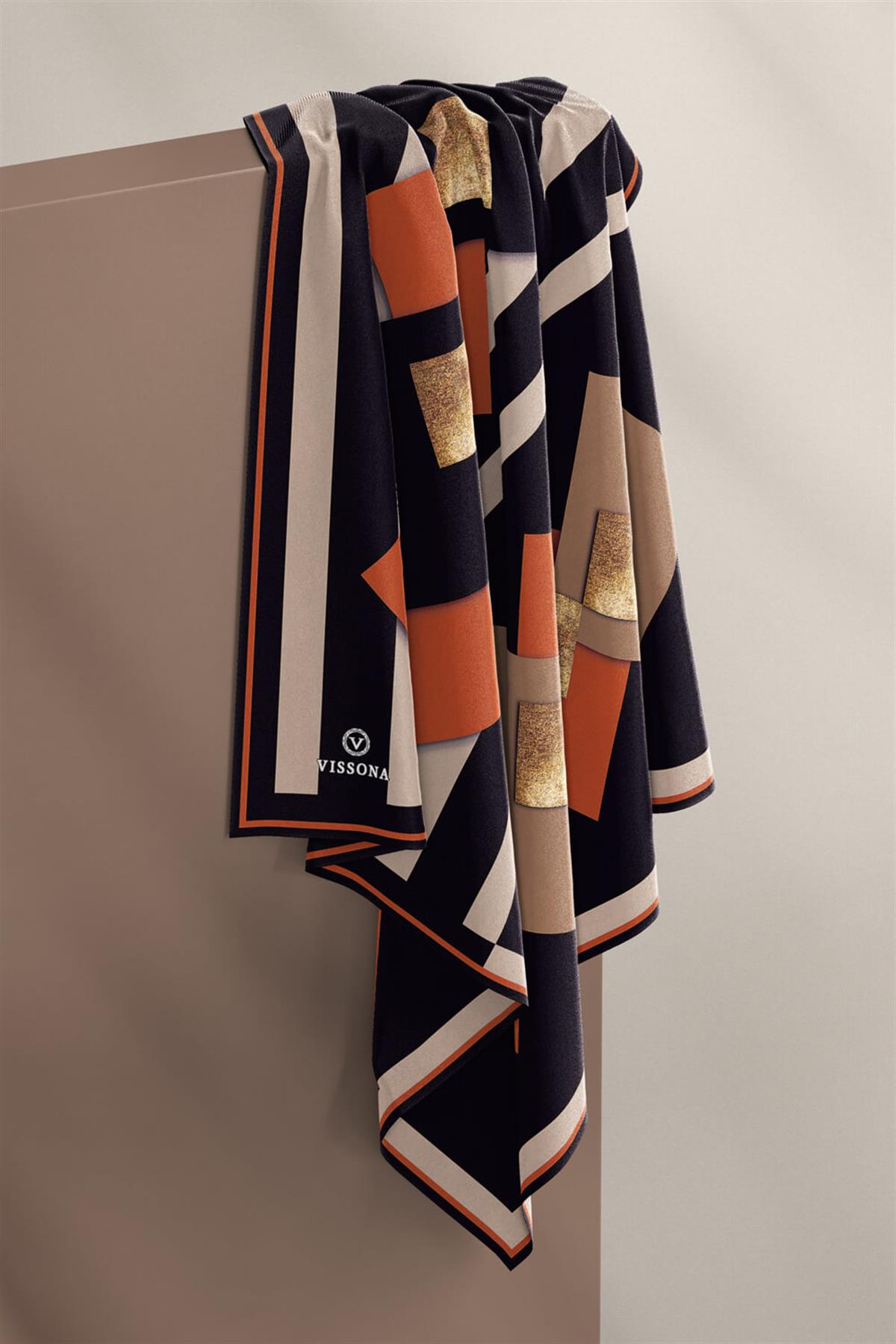 %100 Twill İpek Karo Desenli Bej - Taba Renkli 90x90 Eşarp Dikim Şekli : El Dikişi