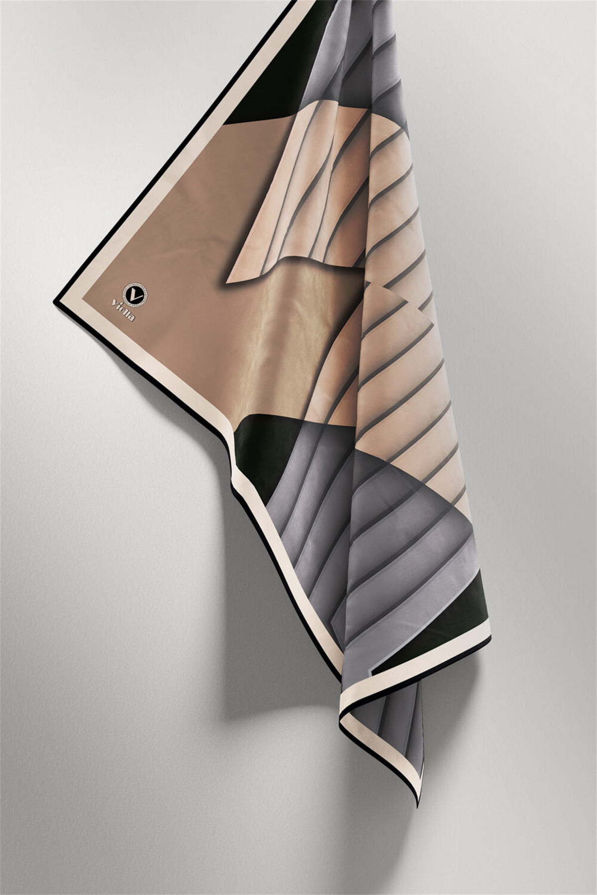 Rayon Zikzak Çizgi Desenli Gri Renkli 90x90 Eşarp (İpek İçermez) Dikim Şekli : El Dikişi