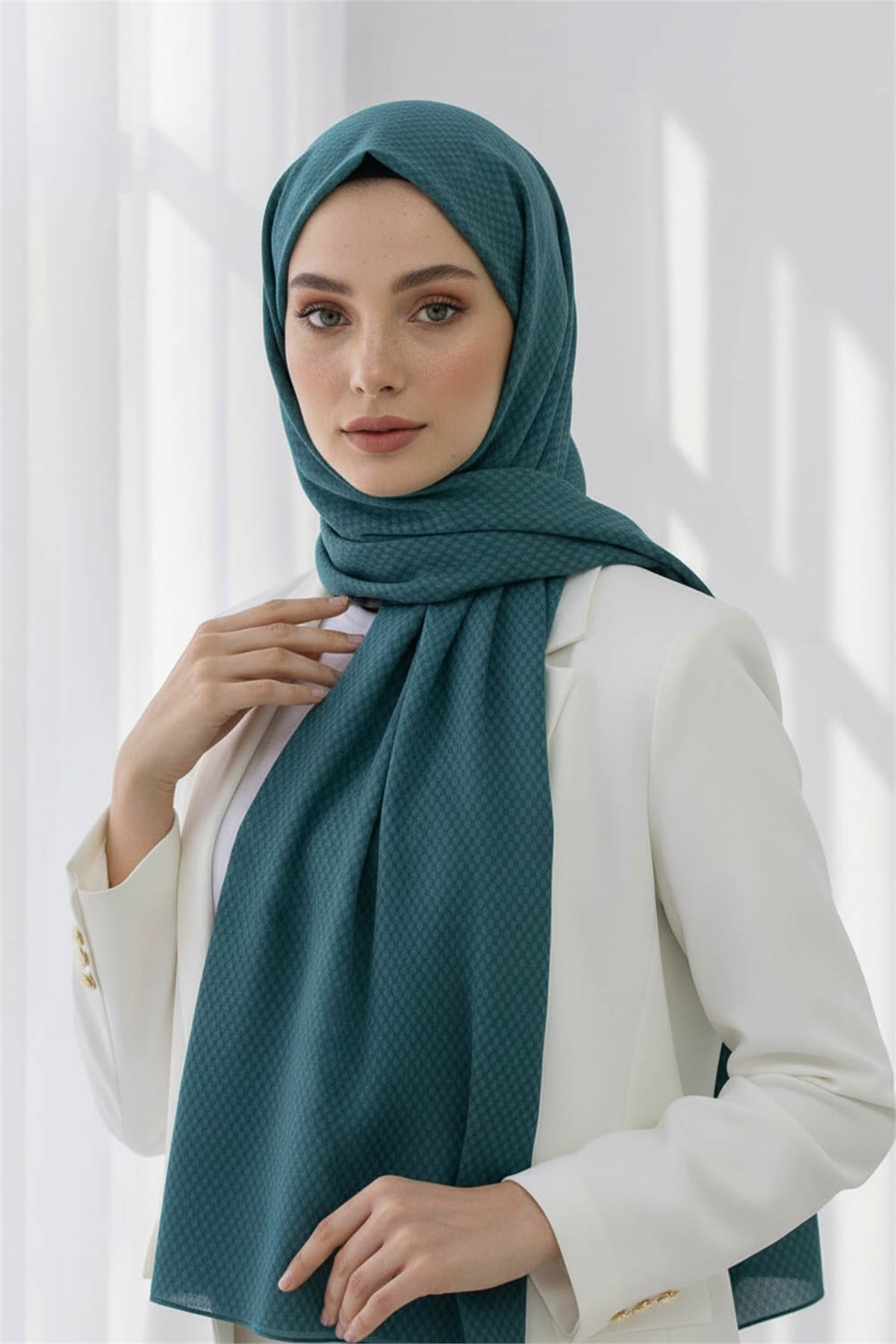 KREP HASIR DESENLİ PETROL YEŞİLİ RENKLİ 75X195 KIRIŞMAZ ŞAL