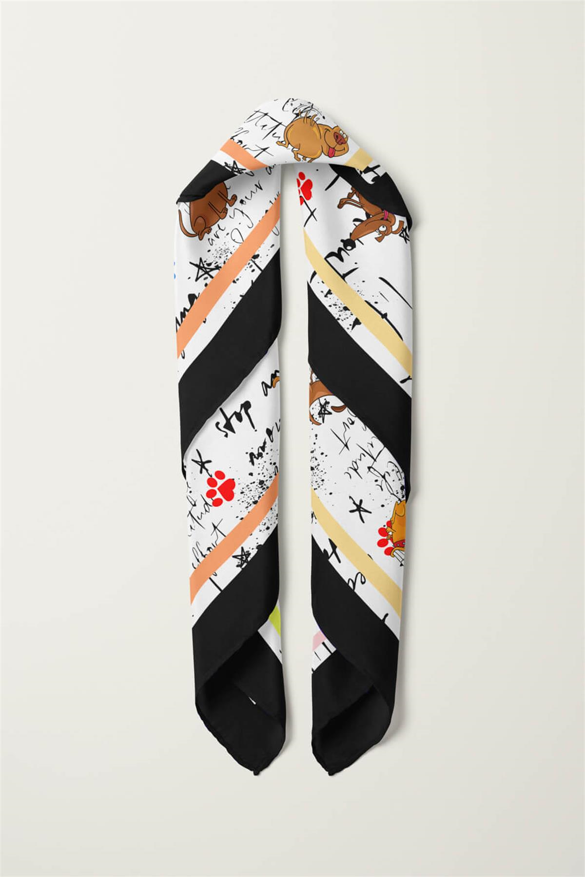 H22 El Yazısı Desenli Sarı Turuncu Köpek Bandanası DG5479 45x45