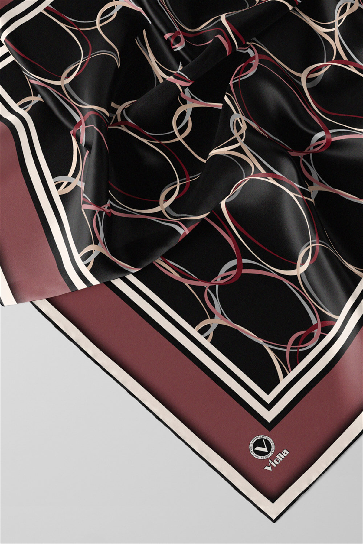 Twill Halka Desenli Gül Kurusu Renkli 90x90 Eşarp (İpek İçermez) Kenar Dikiş Şekli El Dikişli