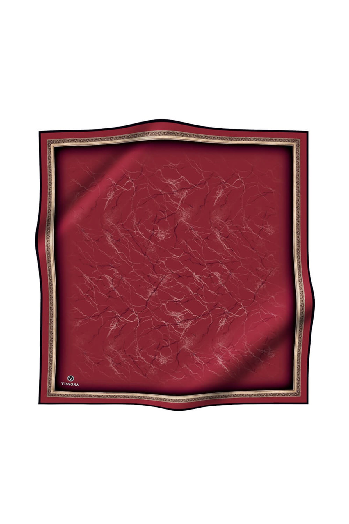 % 57 İPEK % 43 VİSKON Twill İpek Mermer Desenli Bordo Renkli 90x90 Eşarp Dikim Şekli : El Dikişi