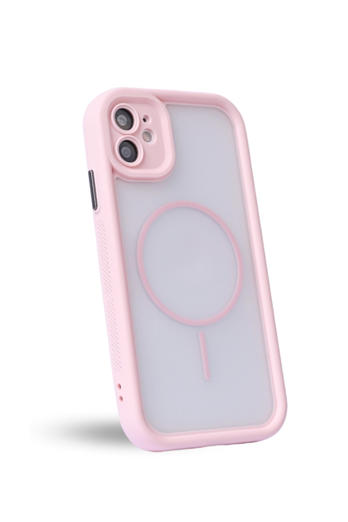 iPhone 12 Kılıf – Kamera Korumalı – MagSafe Uyumlu – Pembe Renk – Mat Silikon Telefon Kılıfı