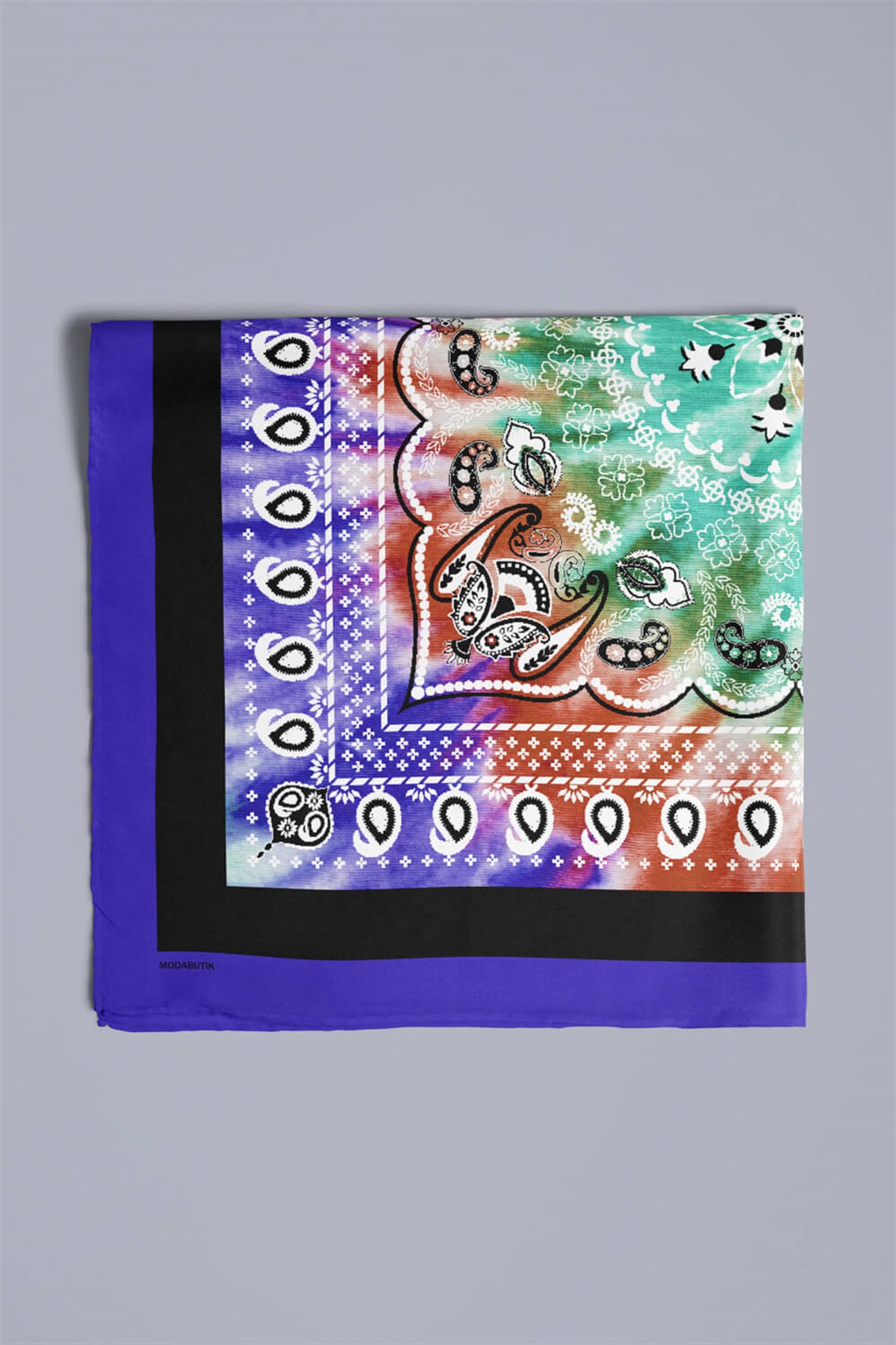 Violla D11 Kadın Turkuaz Etnik Desenli 50x50 Bandana DG01573-22