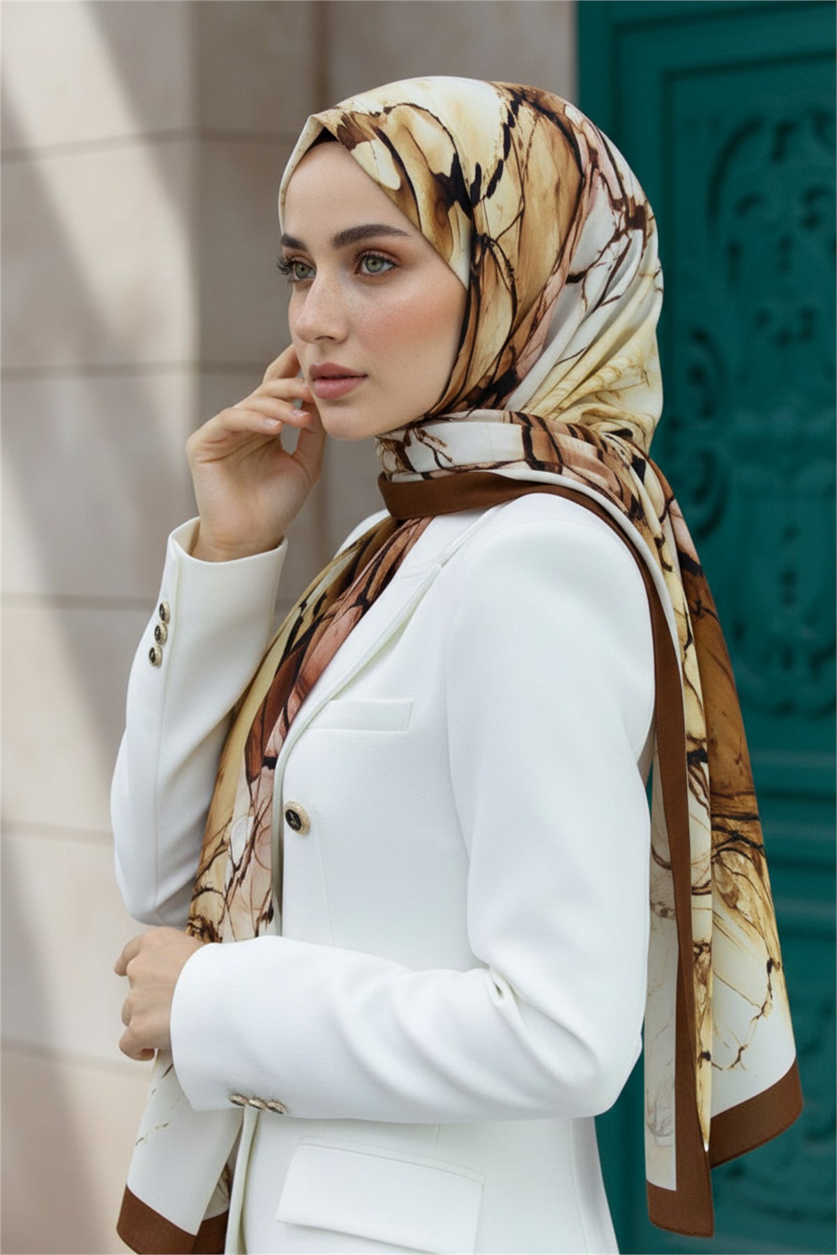 KREP BATİK DESENLİ HARDAL RENKLİ 75X195 KIRIŞMAZ ŞAL