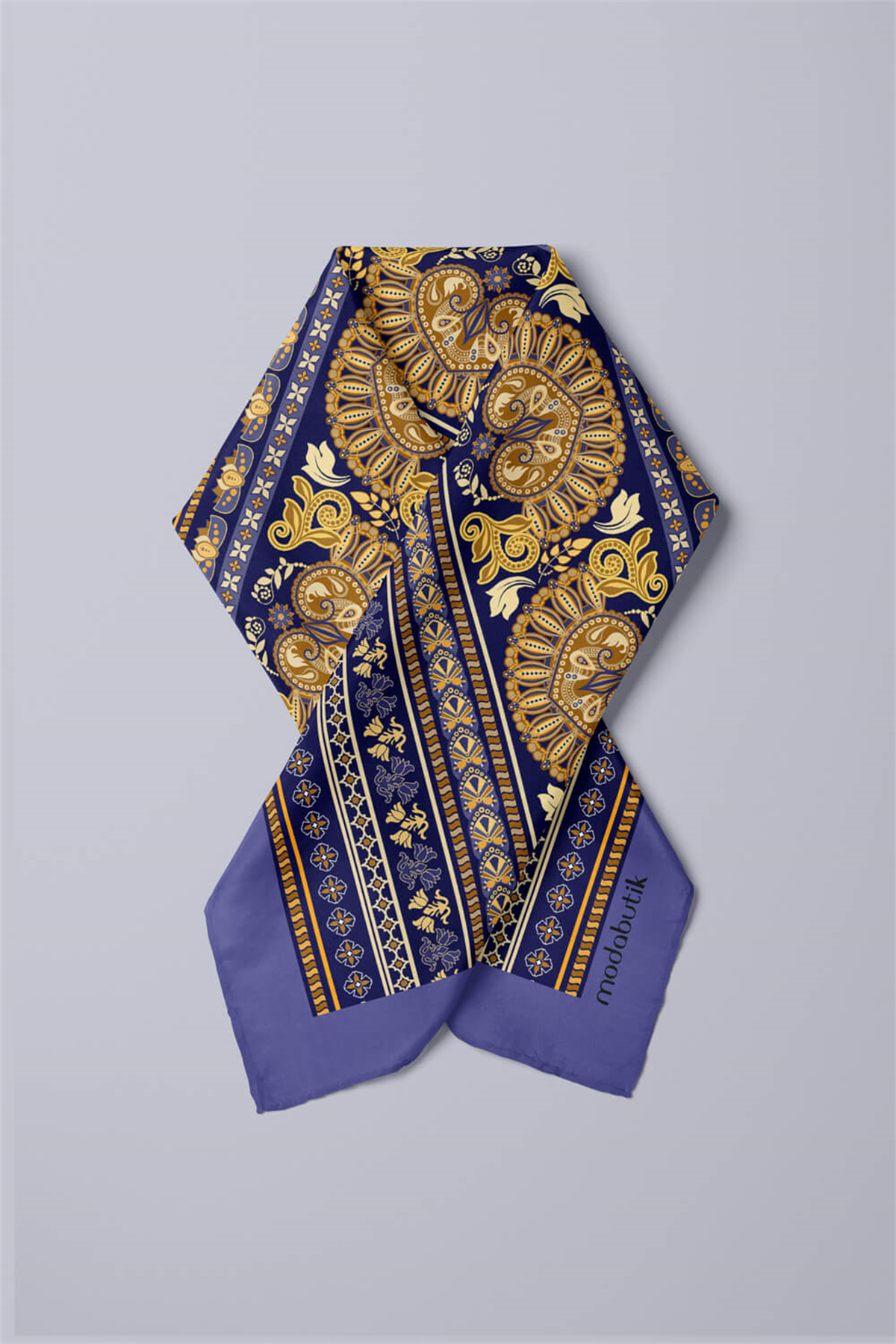 Z71 Kadın Sarı  Sax Şeritler Ve Kalpler  Desenli 50x50 Bandana HYL DG0634-22