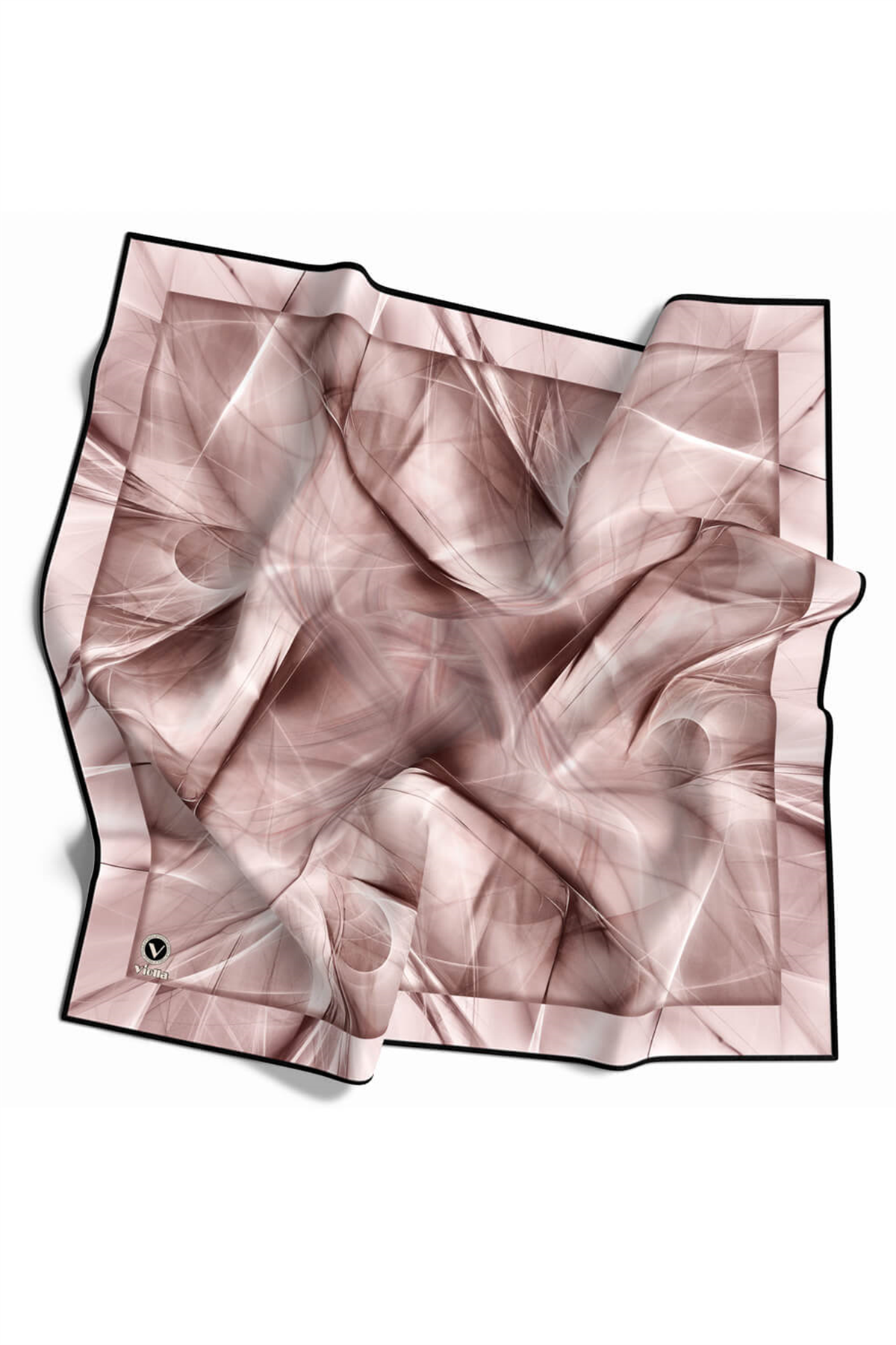 Twill Soyut Desenli Pudra Renkli 90x90 Eşarp (İpek İçermez) Dikim Şekli : El Dikişi