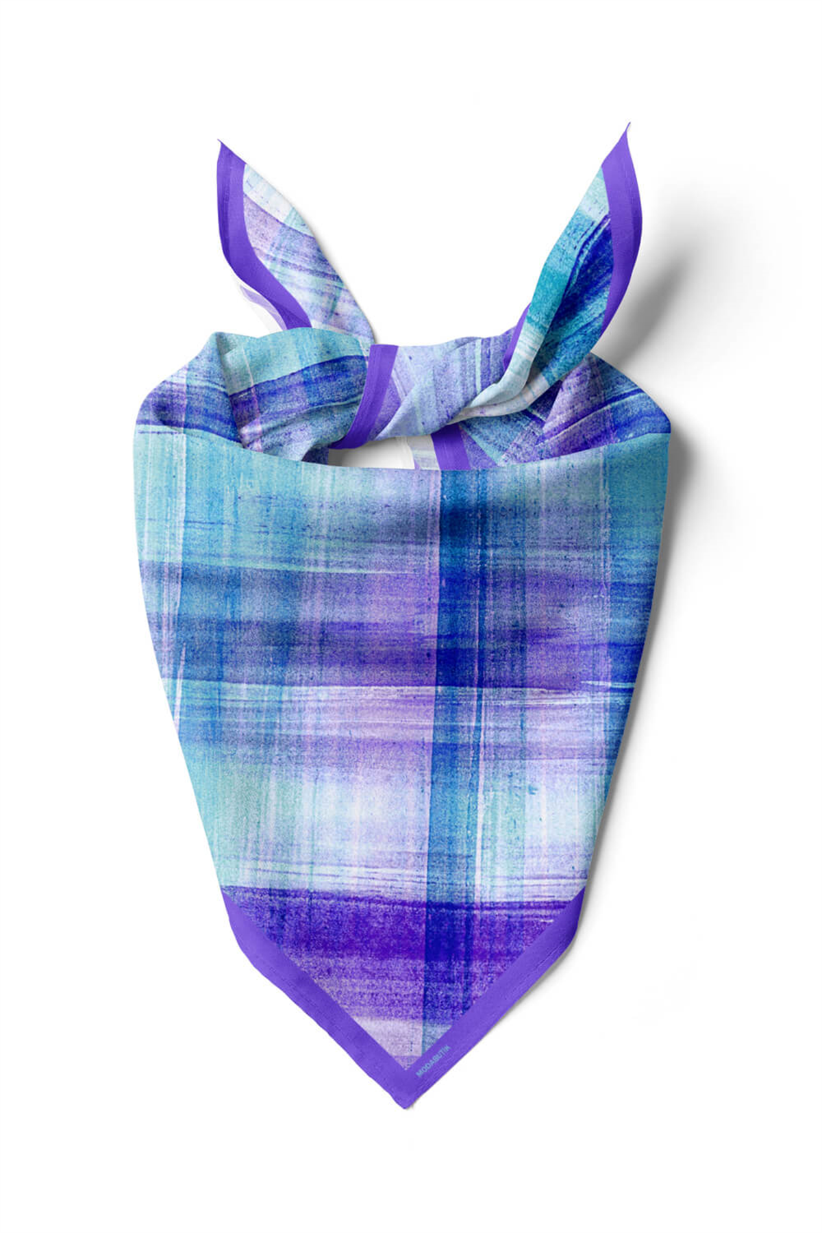 D47 Kadın Egzotik Desenli Bandana 50x50 Mavi DG0279-22