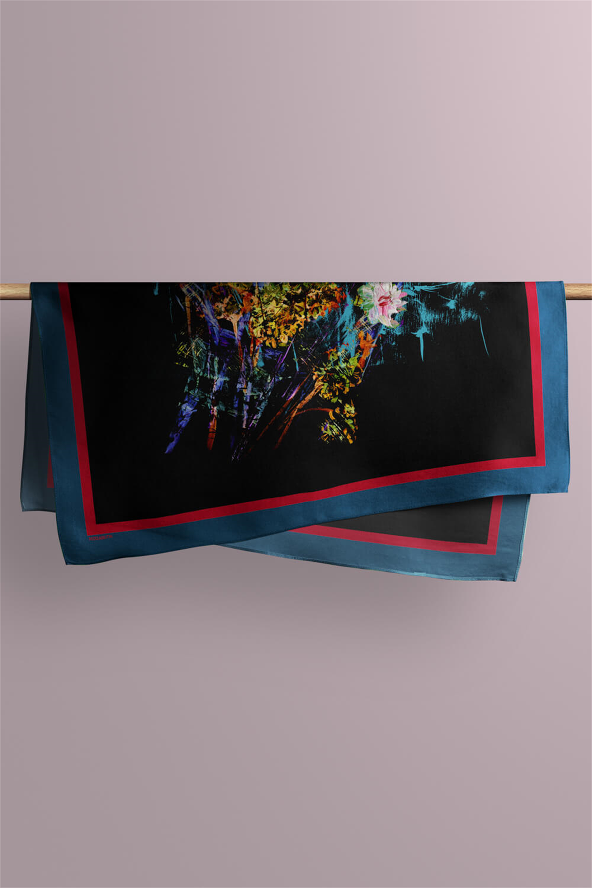 V55 Kadın Siyah Turkuaz Amor Desenli 50x50 Bandana DG01032-22