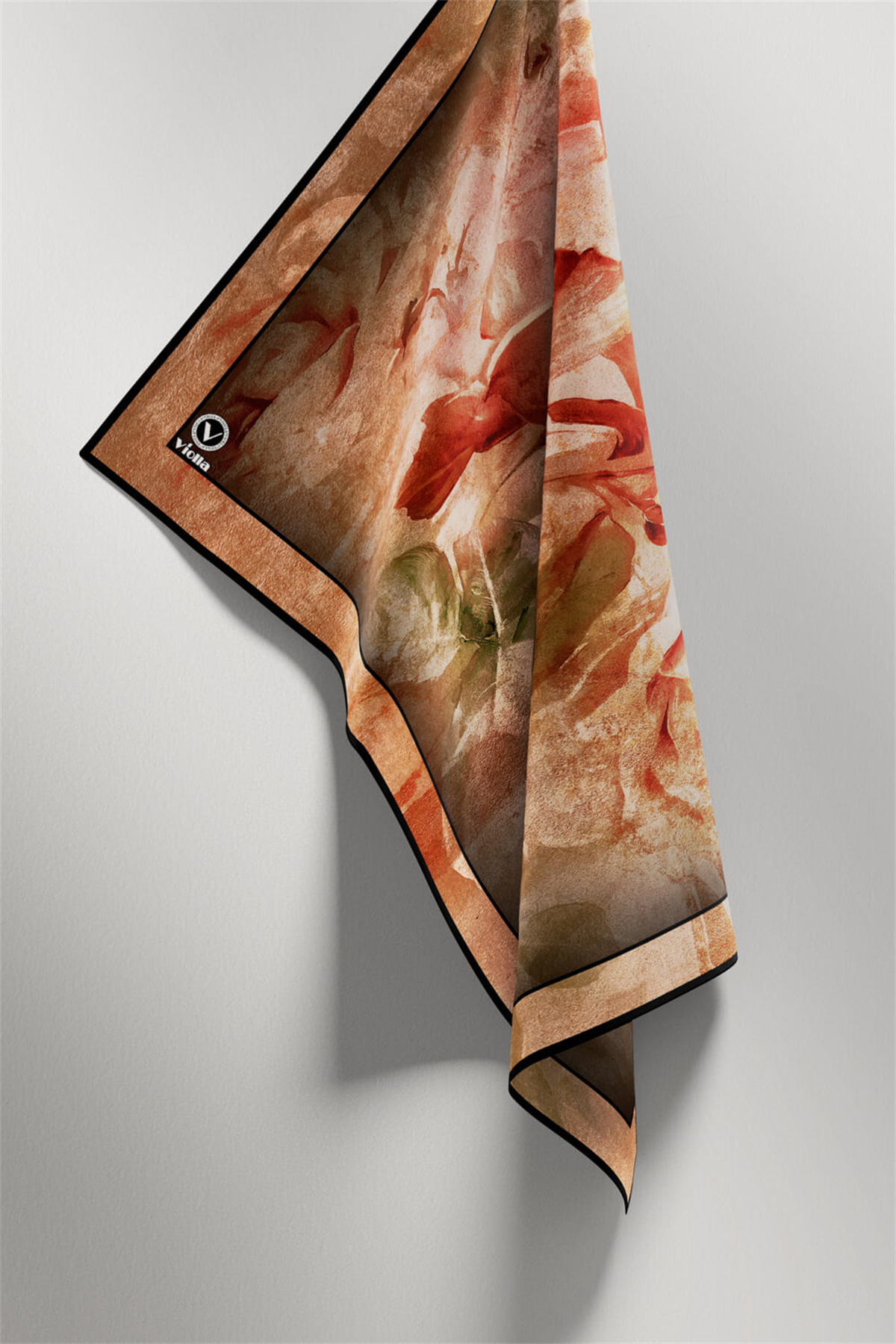 Twill Sulu Boyalı Çiçek Desenli Bordo Renkli 90x90 Eşarp (İpek İçermez) Kenar Dikiş Şekli El Dikişli