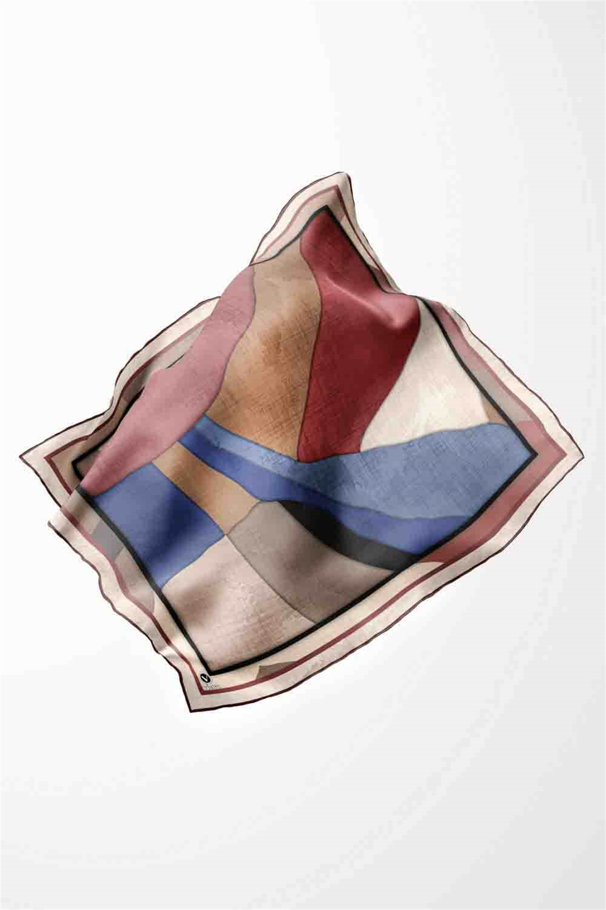 Twill Geometrik Desenli Gül Kurusu Renkli 90x90 Eşarp (İpek İçermez) Kenar Dikiş Şekli El Dikişli
