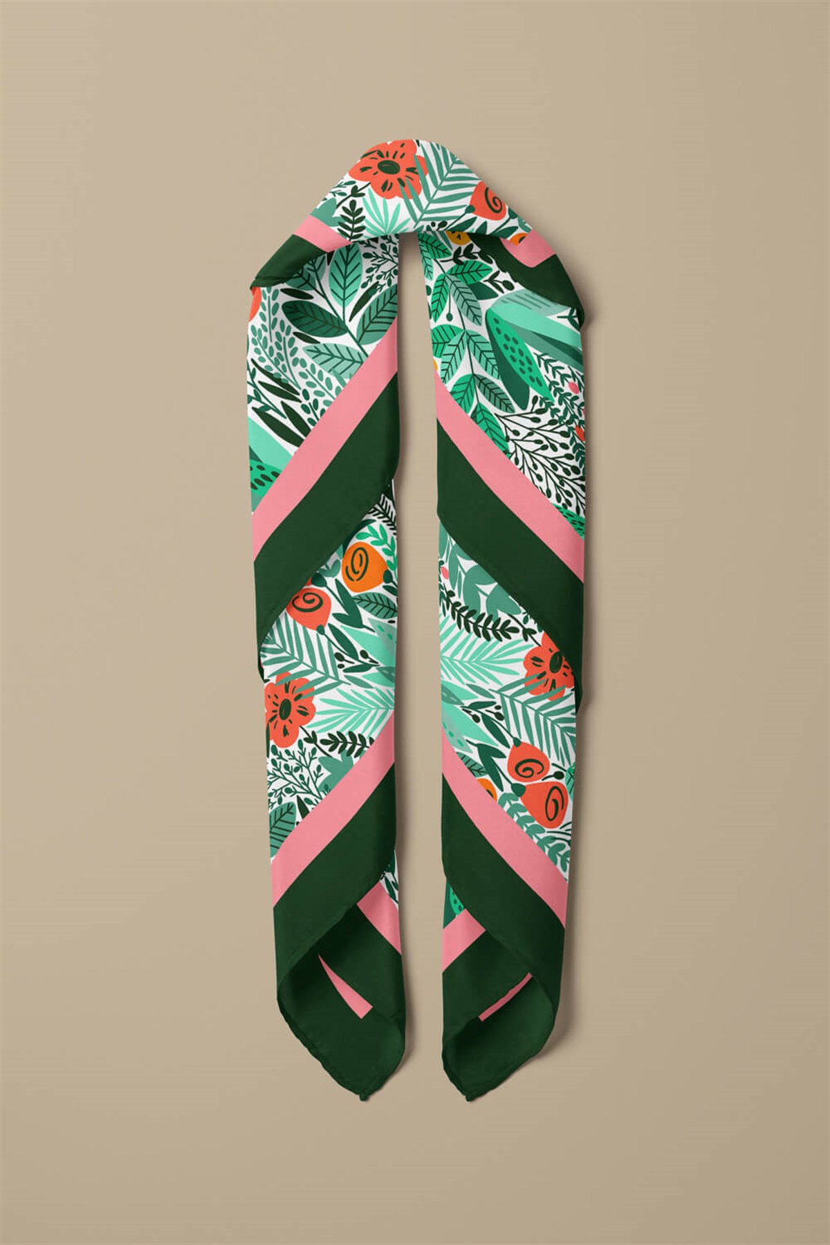 Violla A44 Kadın Yeşil Greenery Desenli 50x50 Bandana HYL DG0720-22