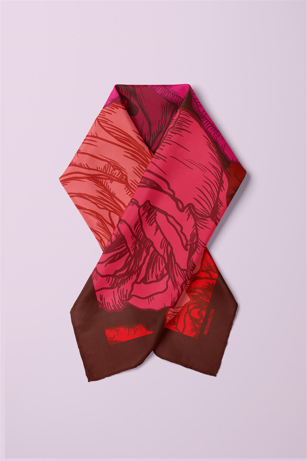 F1  Kadın Gül Desenli Bandana 50x50 Kırmızı  DG0133-22