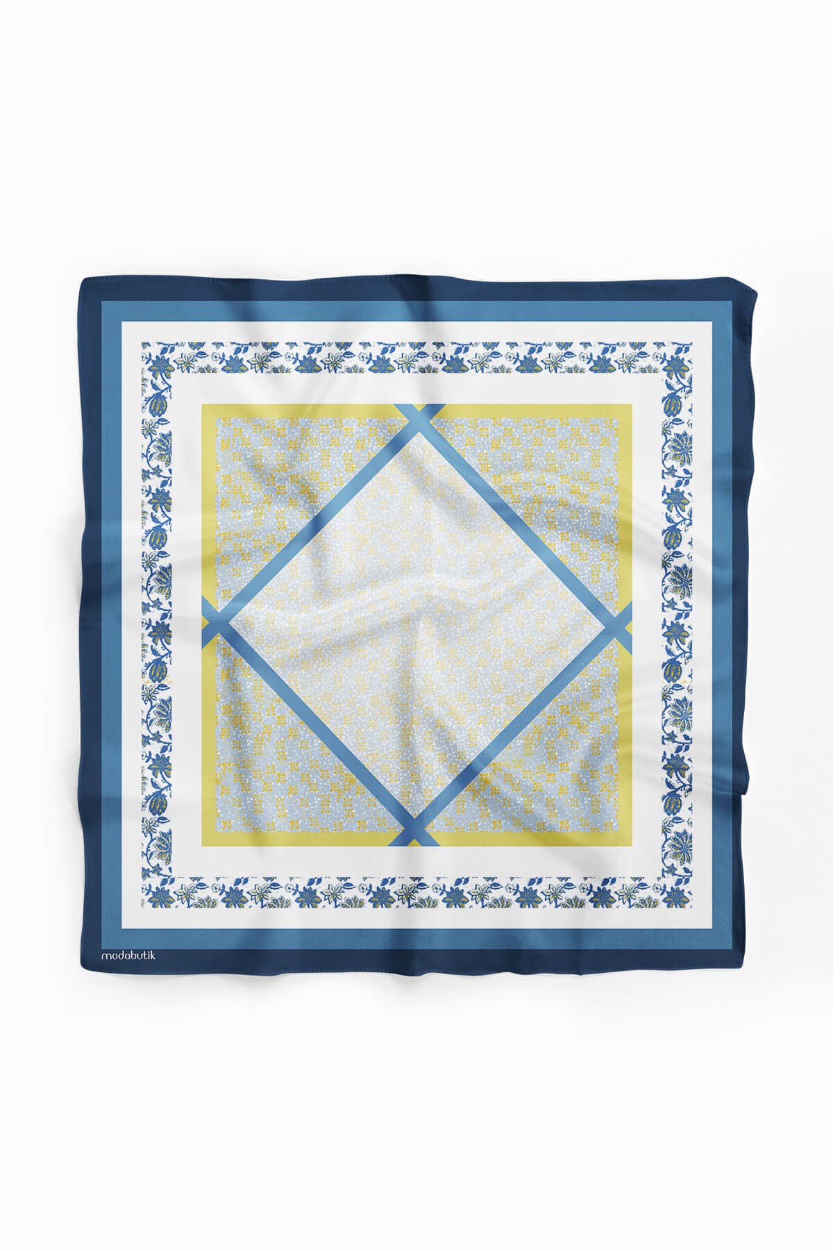 G15 Kadın Sarı Mavi Dora Desenli 50x50 Bandana