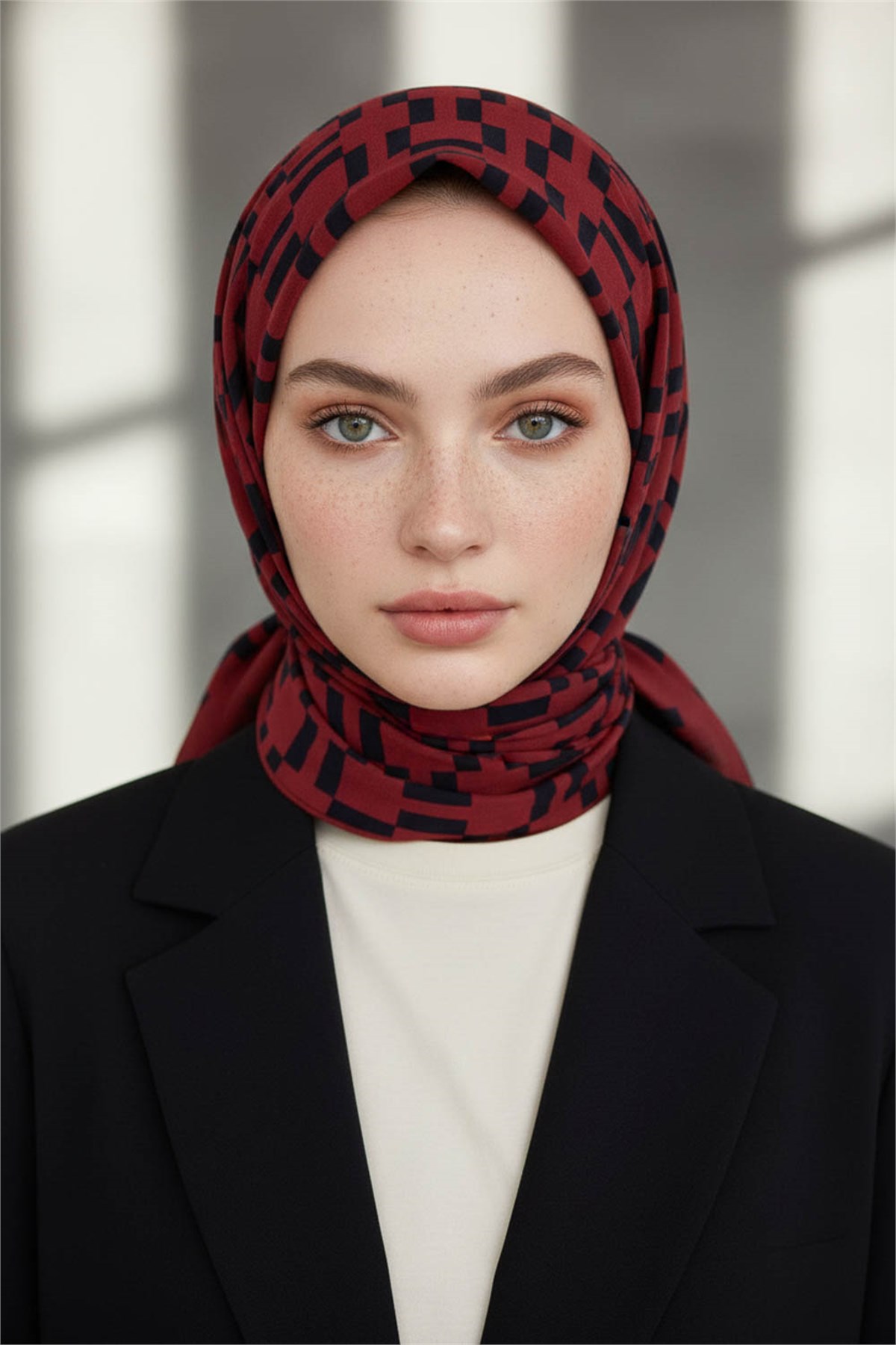 KREP MONOGRAM DESENLİ BORDO RENKLİ 75X195 KIRIŞMAZ ŞAL