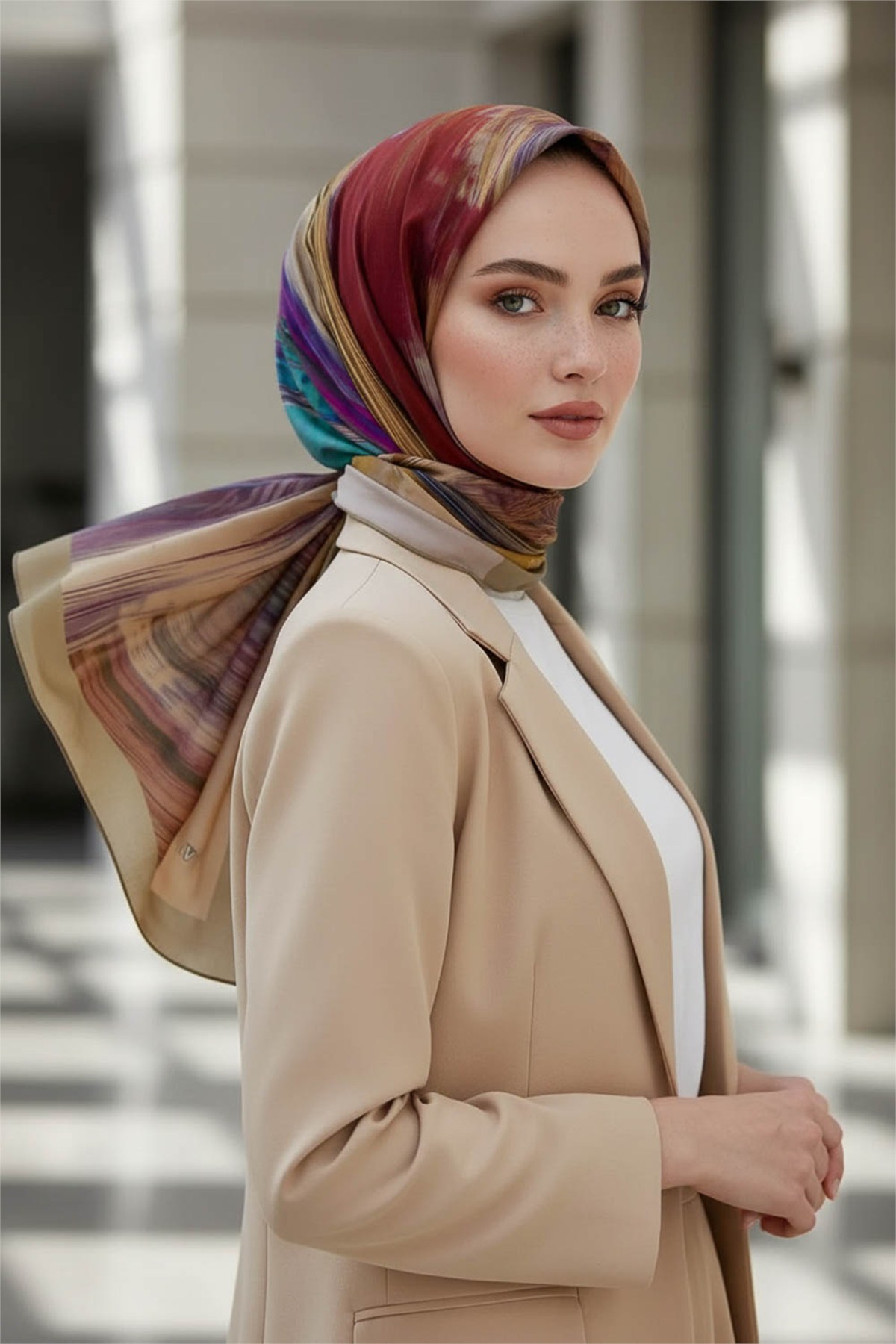 KREP ÇİZGİ DESENLİ MÜRDÜM RENKLİ 75X195 KIRIŞMAZ ŞAL