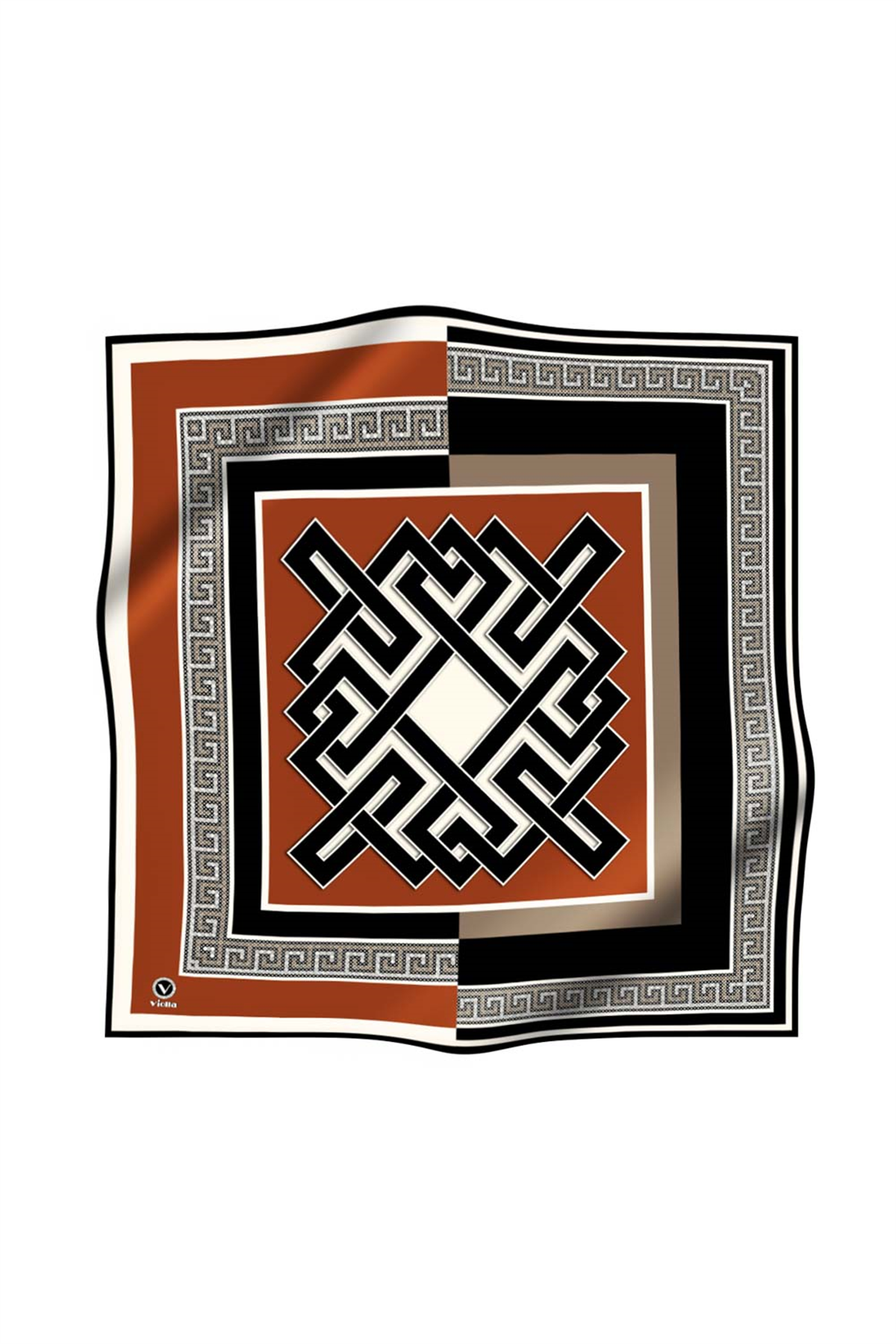 Twill Çizgili Sonsuzluk Düğümü Desenli Taba Renkli 90x90 Eşarp (İpek İçermez)