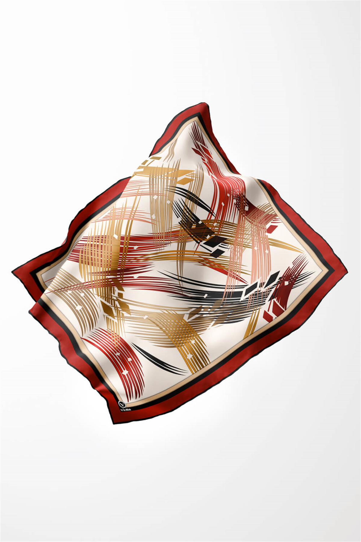 Twill Geometrik Desenli Bordo Renkli 90x90 Eşarp (İpek İçermez) Kenar Dikiş Şekli El Dikişli