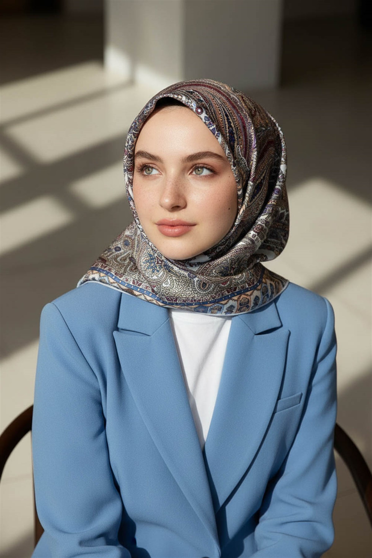%100 Twill İpek Etro Desenli Gri - Somon Renkli 90x90 Eşarp Dikim Şekli : El Dikişi