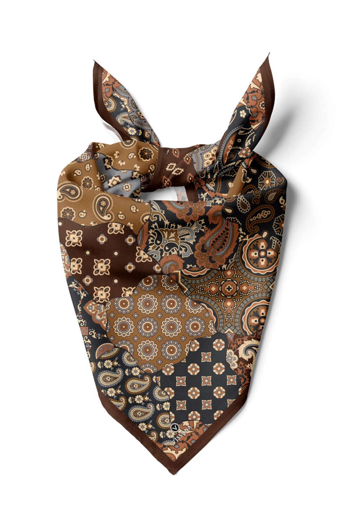 %100 İpek Etnik Desenli Kadın Bandana