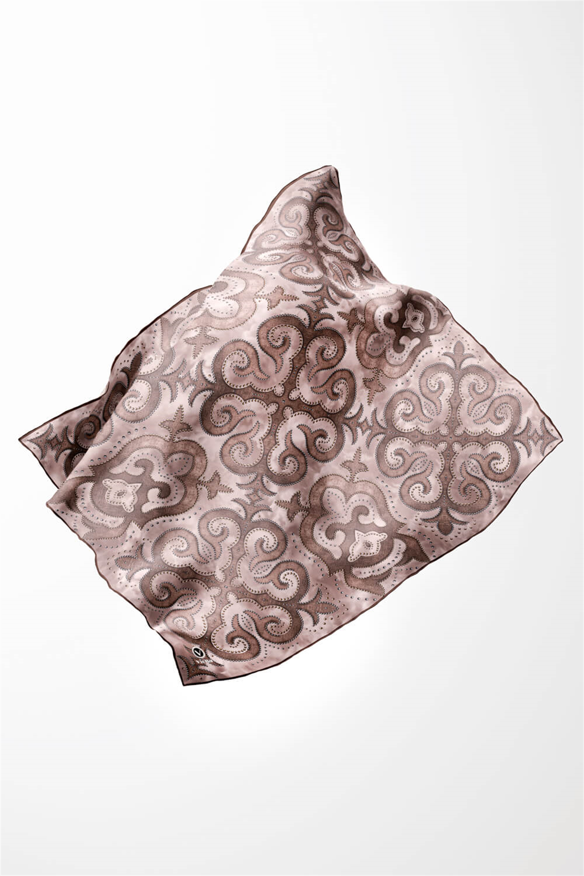Twill Barok Desenli Taş Renkli 90x90 Eşarp (İpek İçermez) Kenar Dikiş Şekli El Dikişli