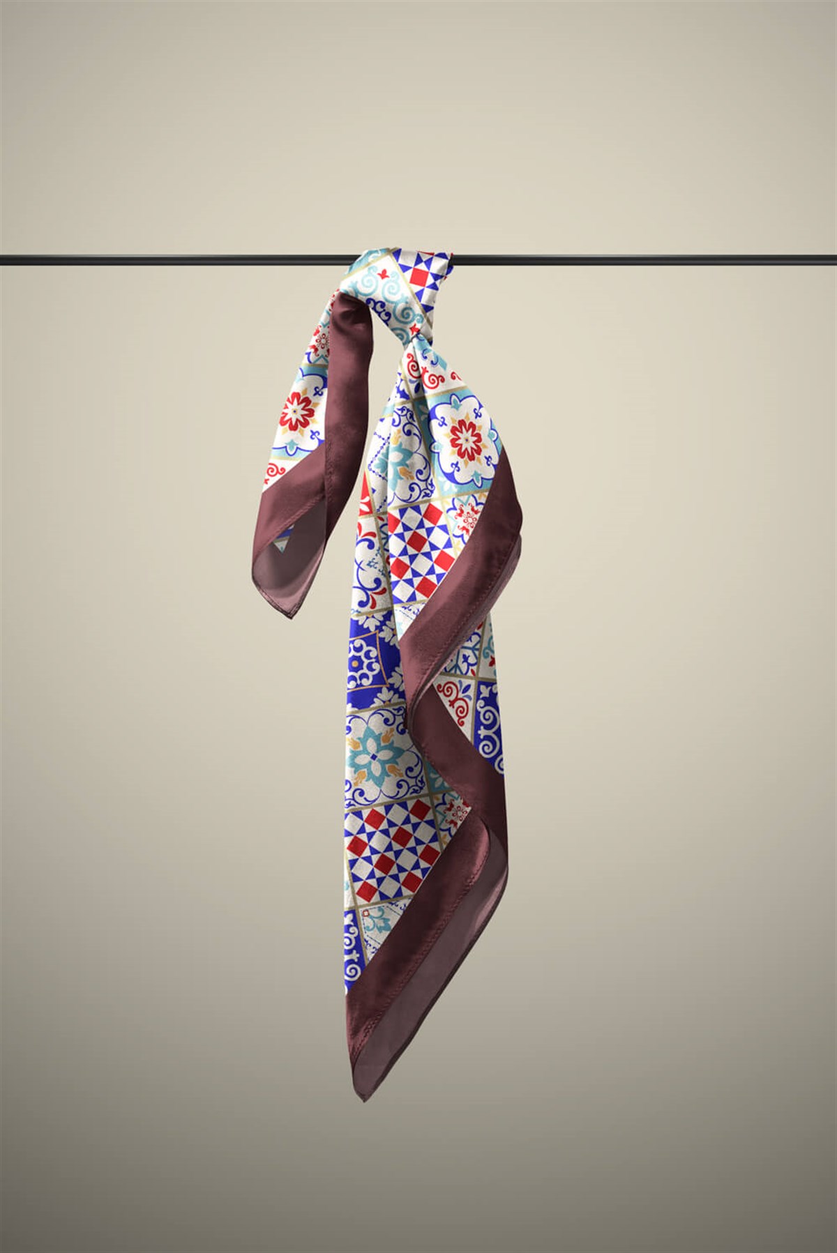 Violla C49 Kadın Mavi Mini Çini Desenli 50x50 Bandana HYL DG0703-22