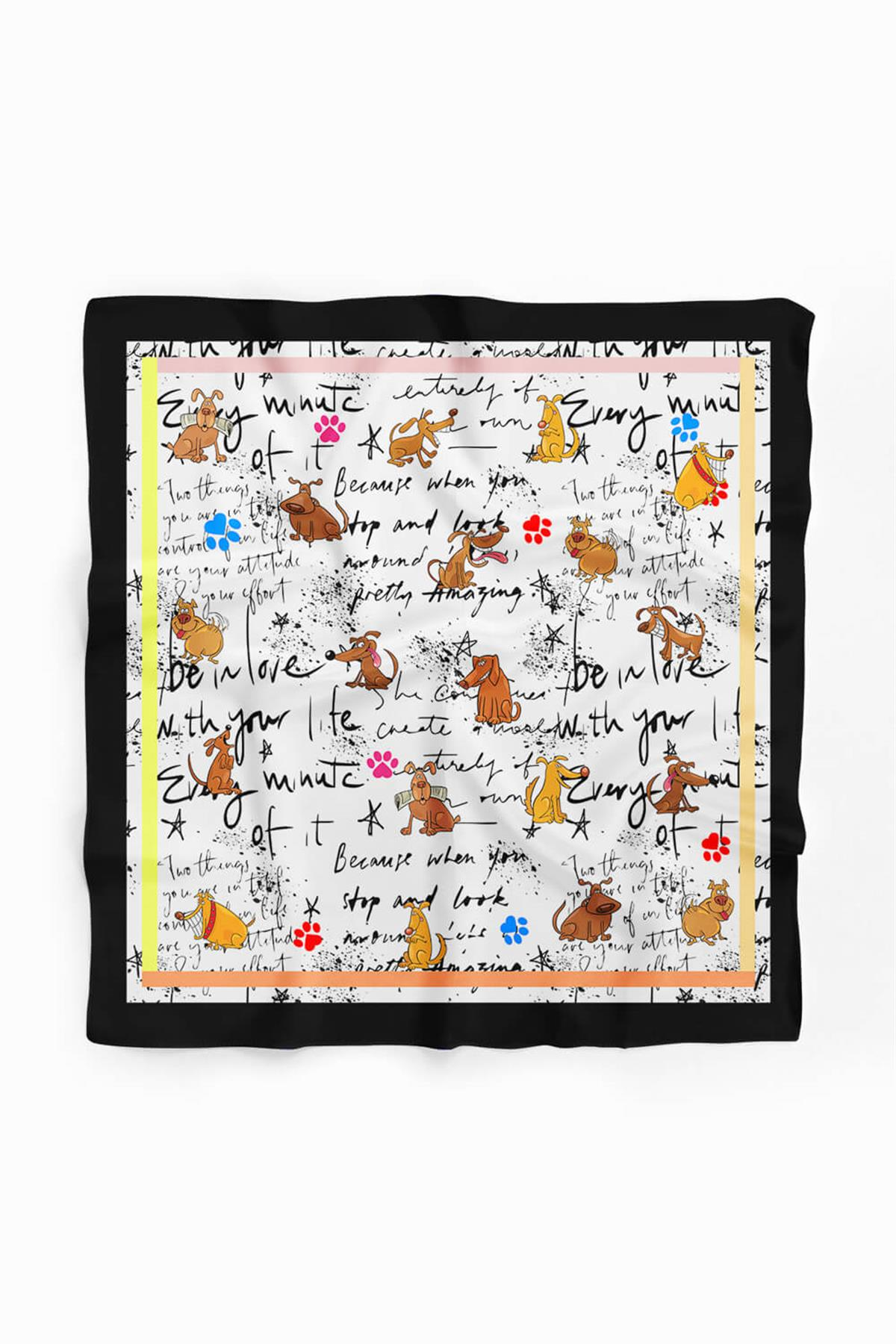 H22 El Yazısı Desenli Sarı Turuncu Köpek Bandanası DG5479 45x45