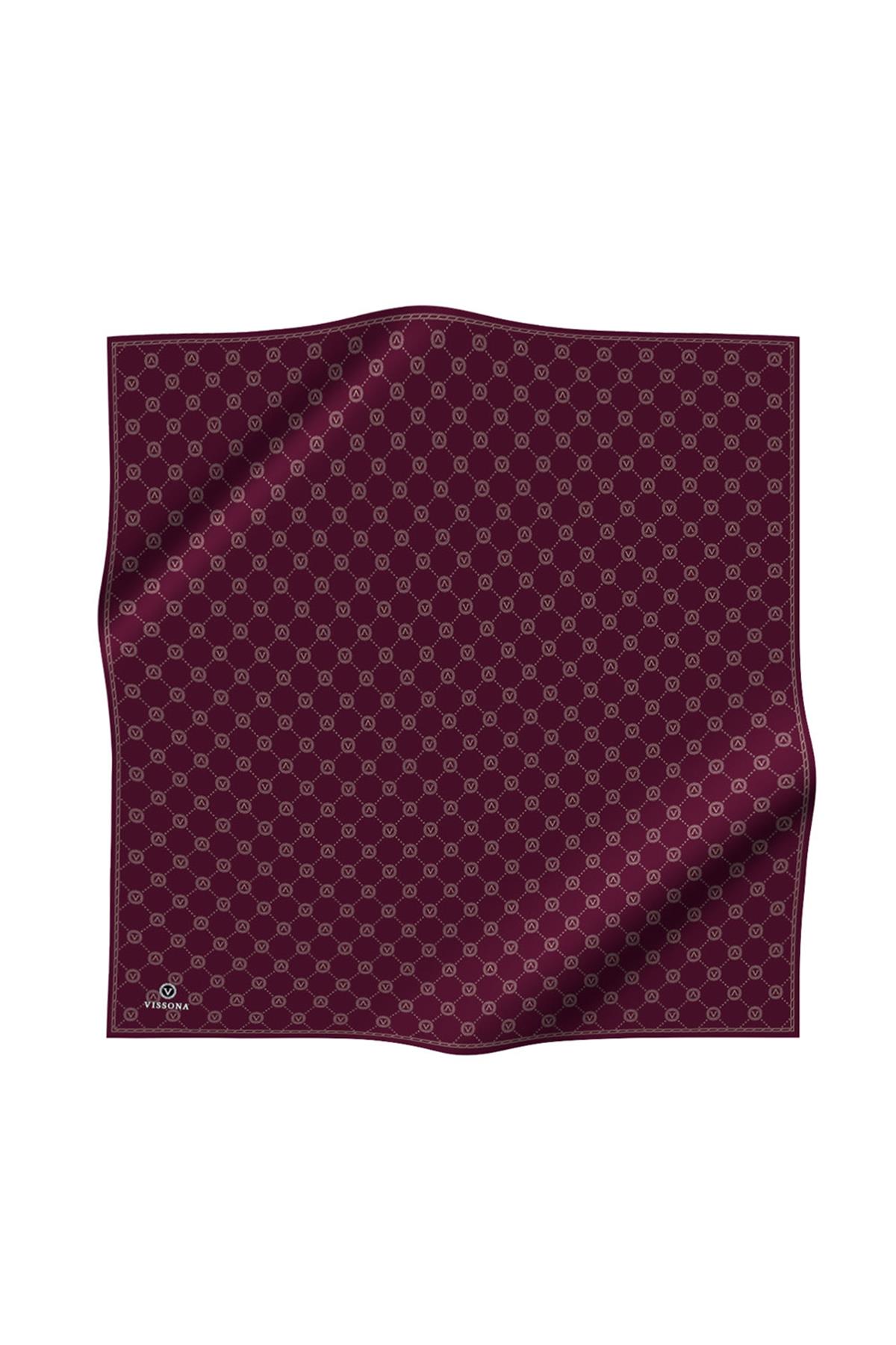 %100 Twill İpek Monogram Desenli Şarabi Renkli 90x90 Eşarp Dikim Şekli : El Dikişi