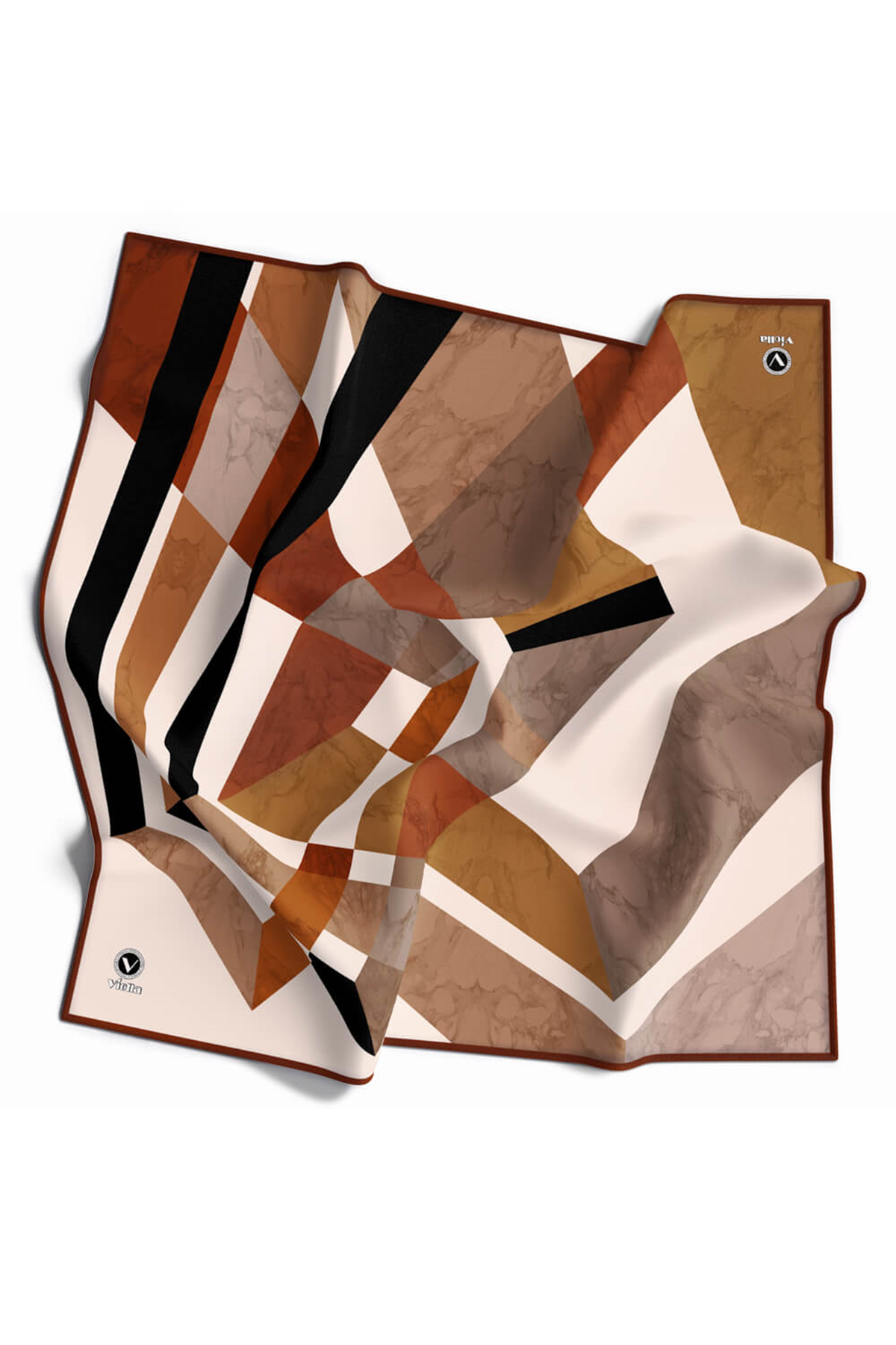 Twill Mermer Desenli Taba Renkli 90x90 Eşarp (İpek İçermez) Kenar Dikiş Şekli El Dikişli