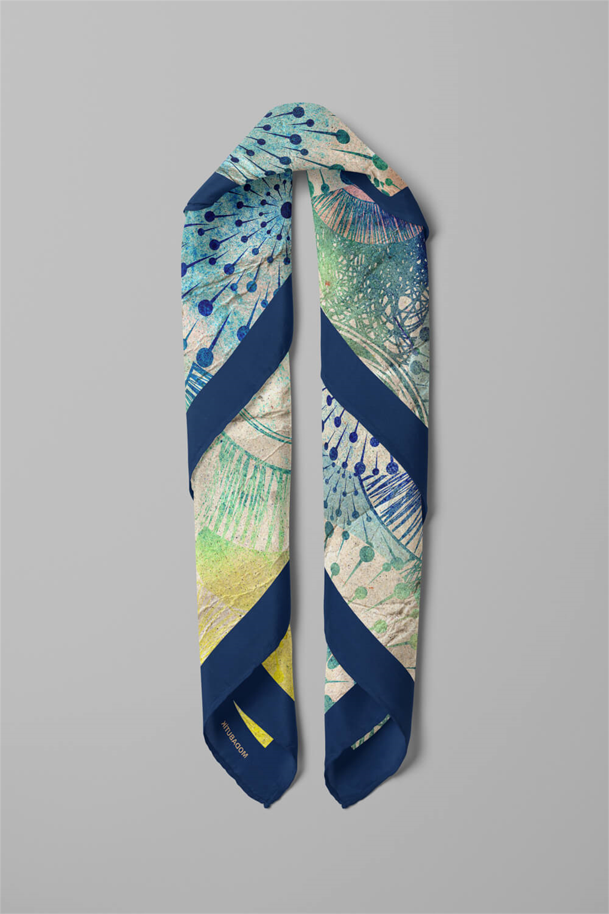 Y41 Kadın Egzotik Desenli Bandana 50x50 Mavi DG0272-22