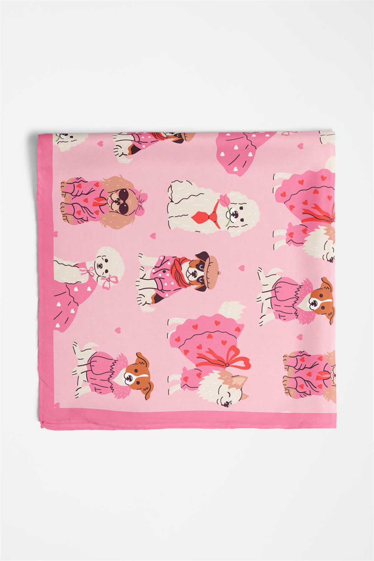 %100 İpek Süslü Köpek Desenli Kadın Bandana