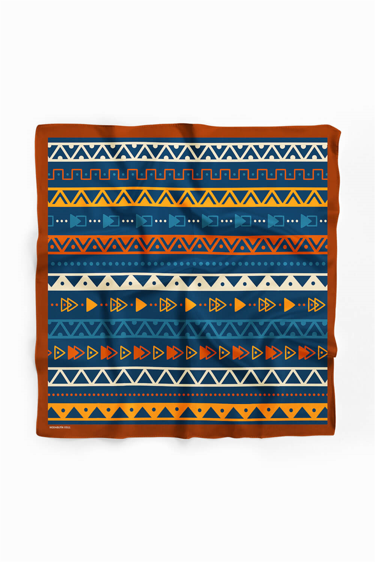 A10 Kadın Egzotik Desenli Bandana 50x50 Sarı Turuncu Mavi DG0311-22