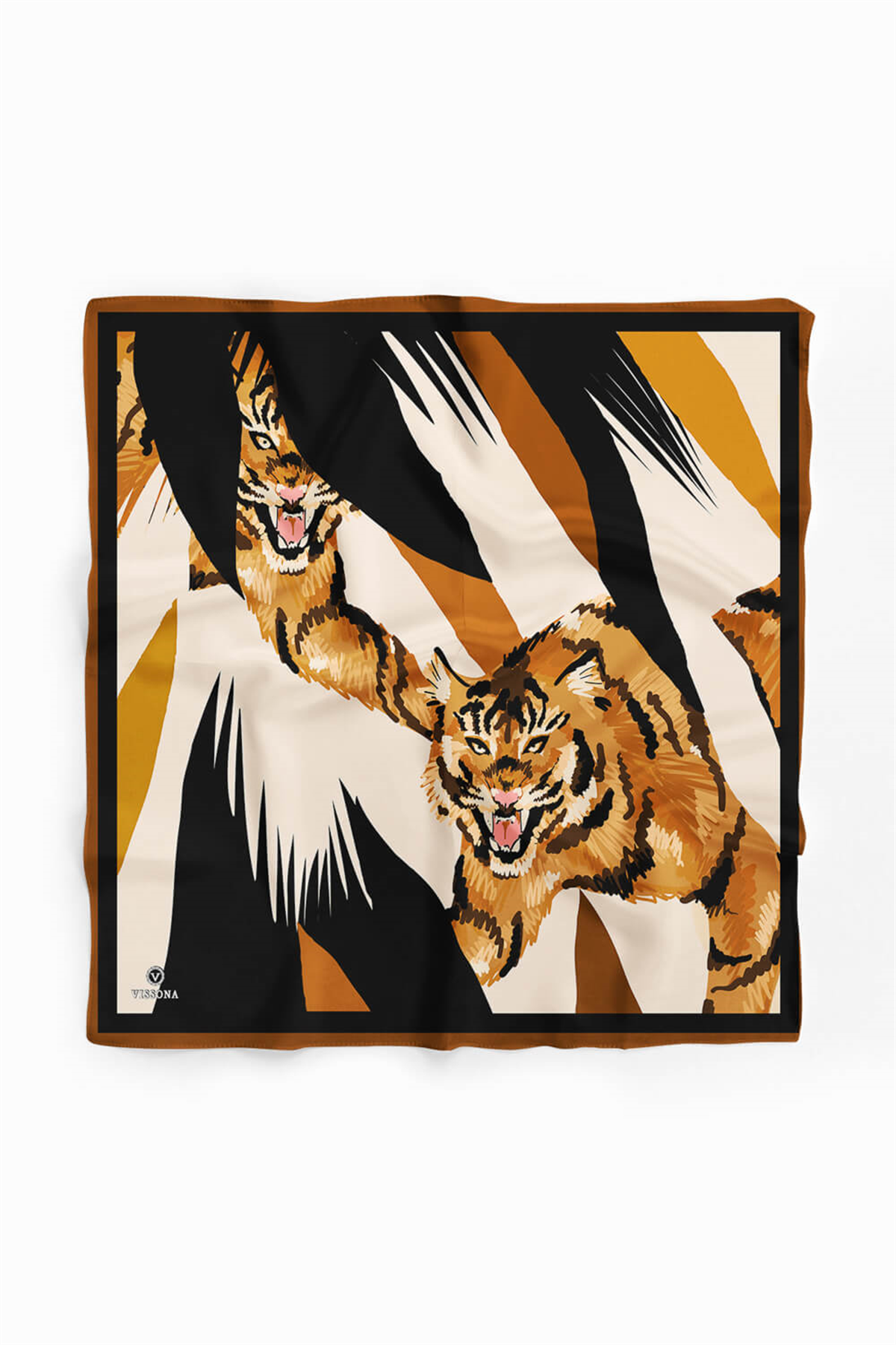 Saten İpek Kaplan Desenli Kadın Bandana