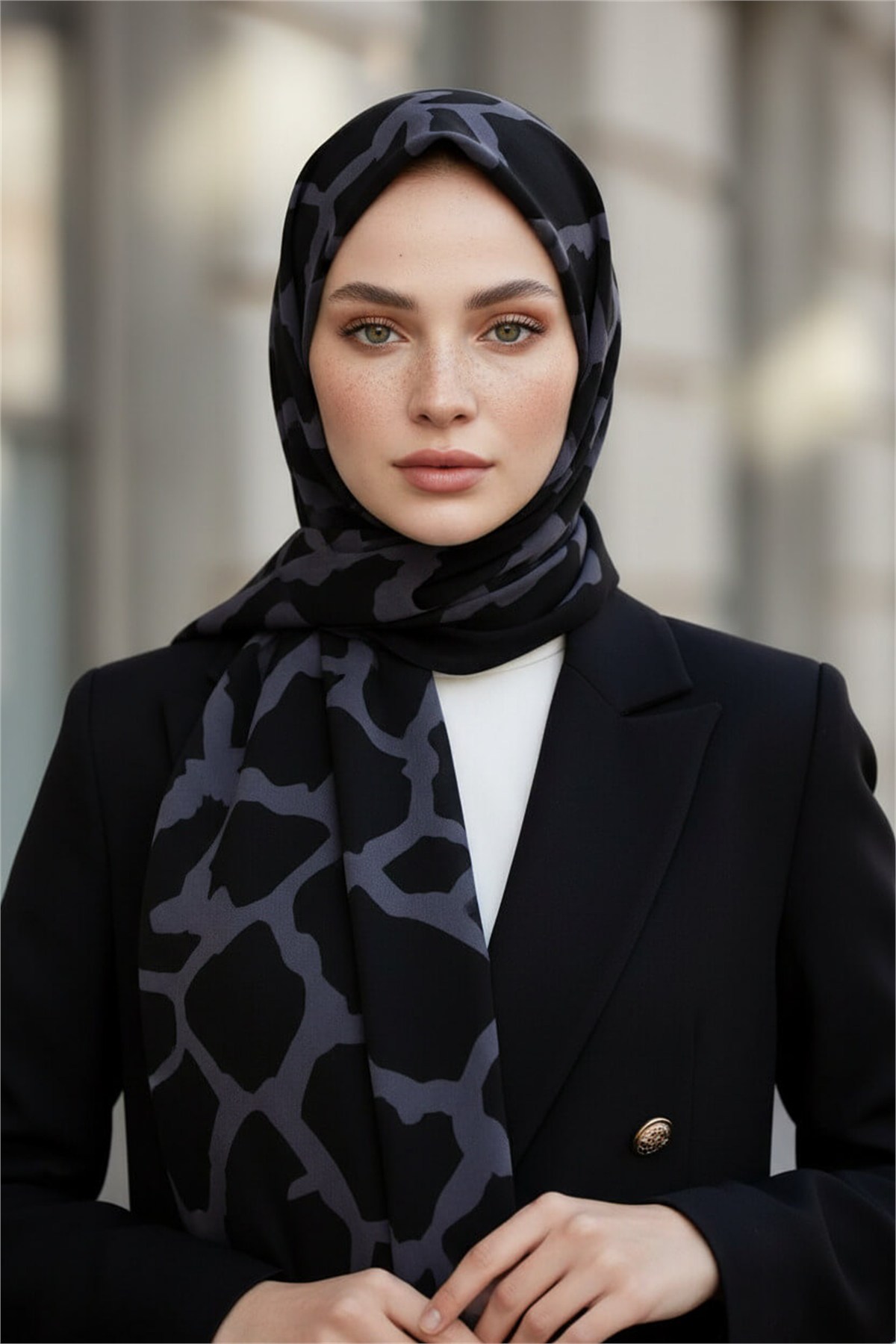 KREP TAŞ DESENLİ SİYAH - FÜME RENKLİ 75X195 KIRIŞMAZ ŞAL
