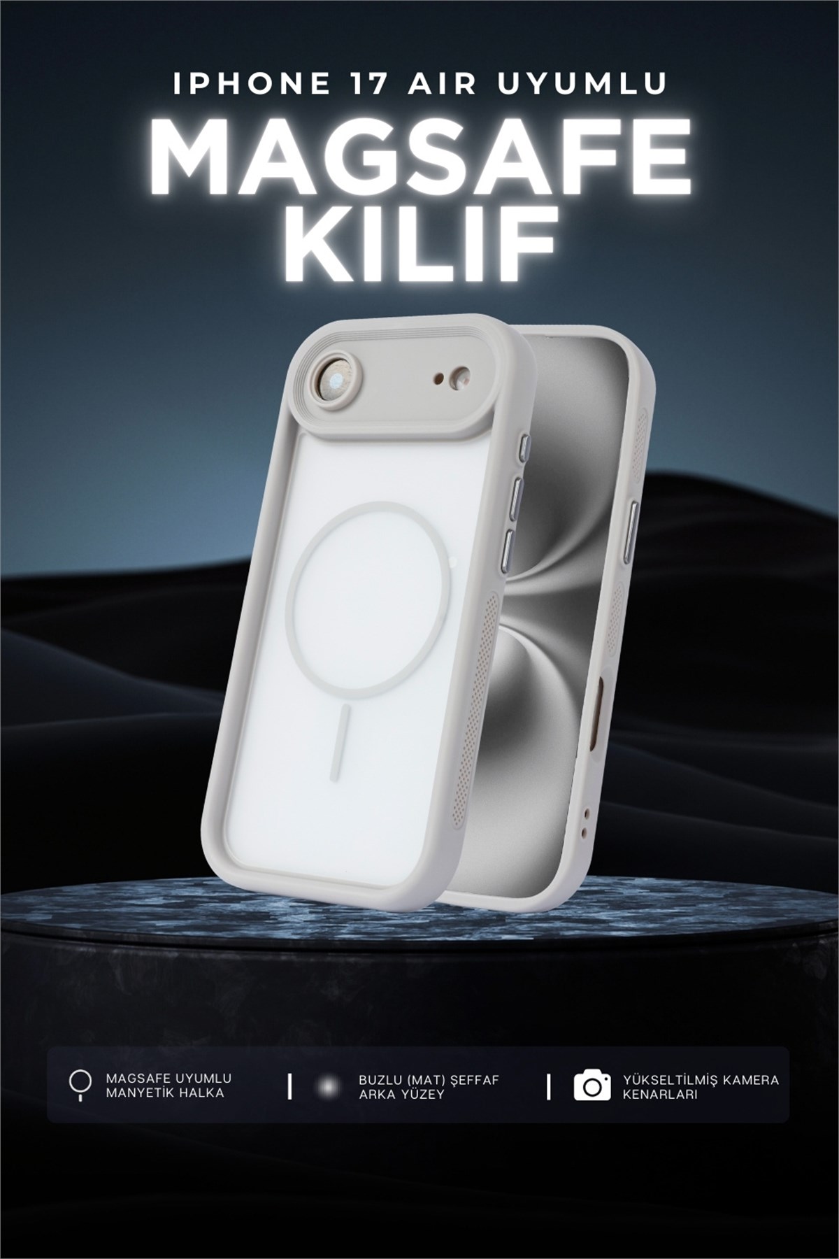 iPhone Air Kılıf – Kamera Korumalı – MagSafe Uyumlu – Gri Renk – Mat Silikon Telefon Kılıfı