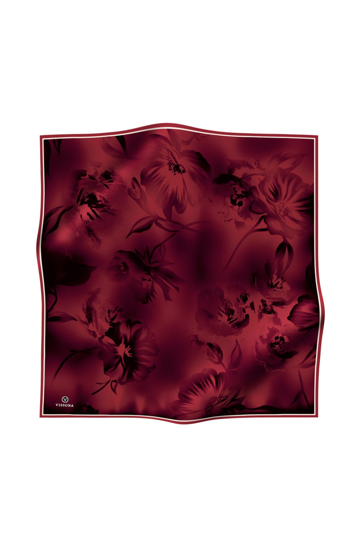 100% Twill İpek Çiçek Desenli Bordo Renkli 90x90 Dikim Şekli : El Dikişi Eşarp