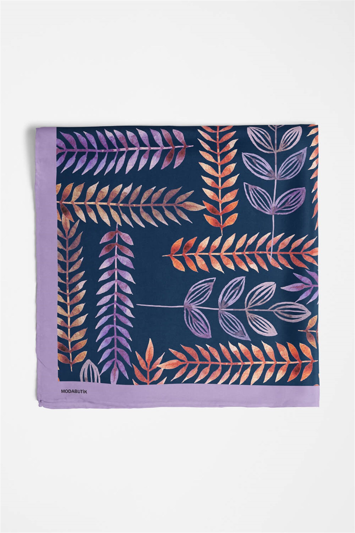 Violla Y82 Kadın Yaprak Desenli Bandana 50x50 Mavi DG0465-22